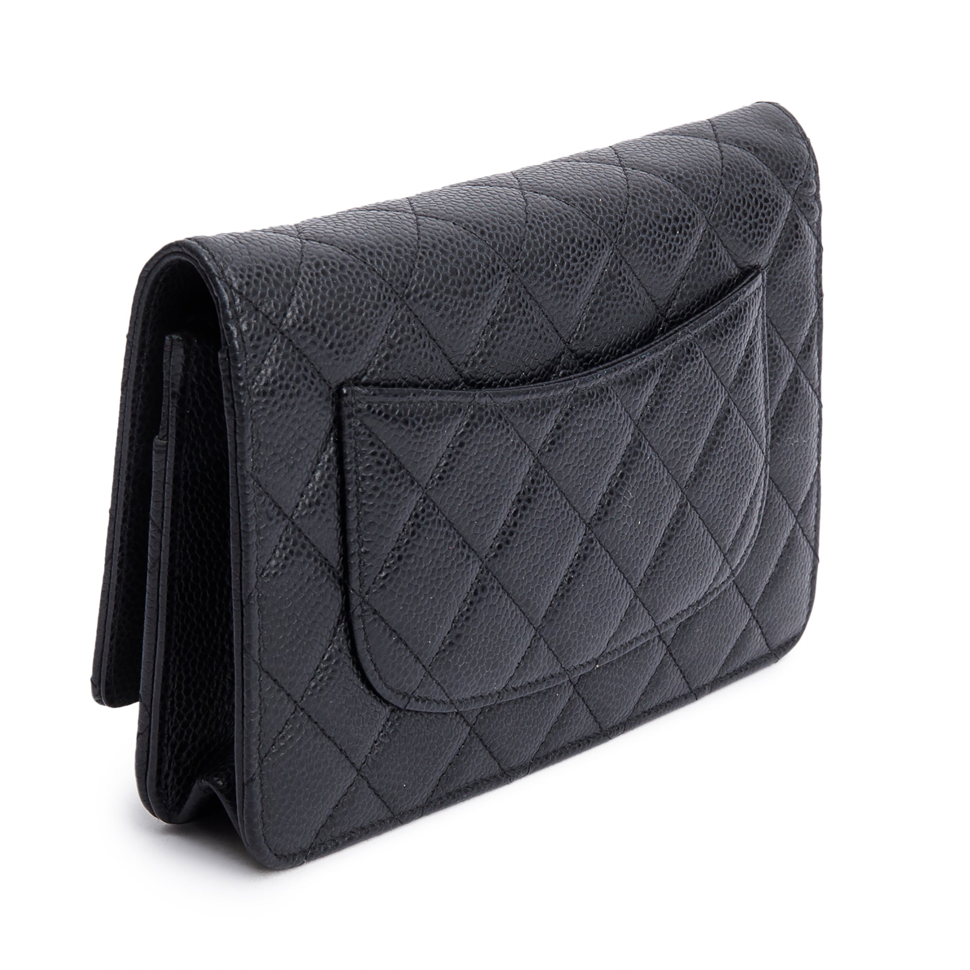Chanel Black Quilted Caviar Leather Classic Wallet on Chain w/ Box & Authenticity Card