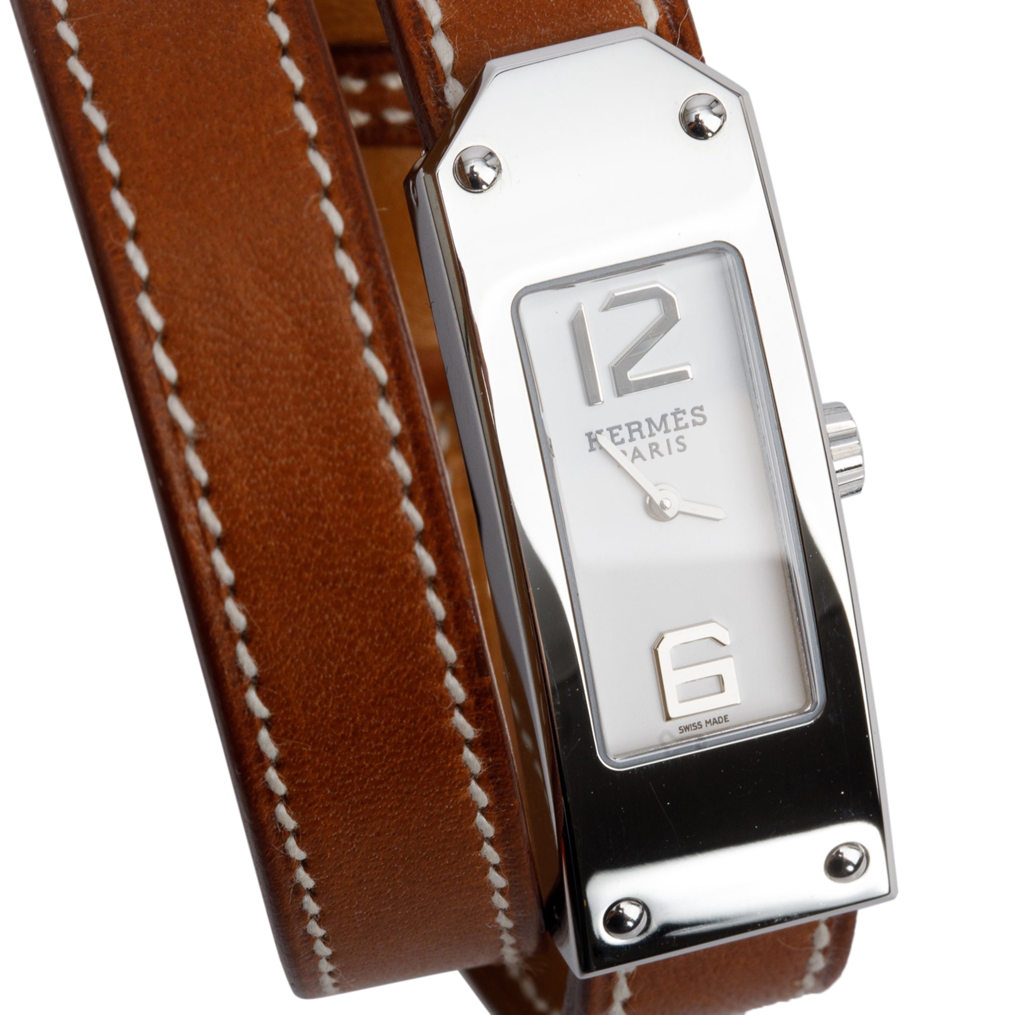 Hermes Stainless Steel Kelly 2 Double Tour Watch w/ Box