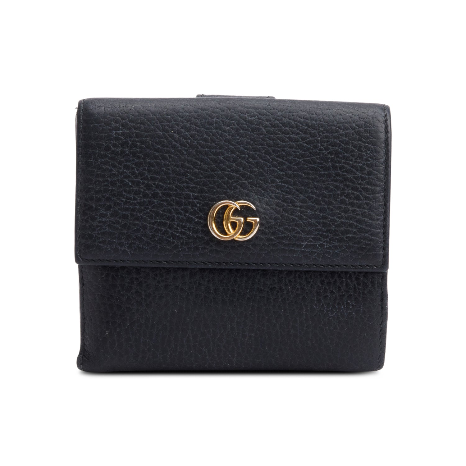 Gucci Black Calfskin Leather Double G French Flap Wallet w/ Box