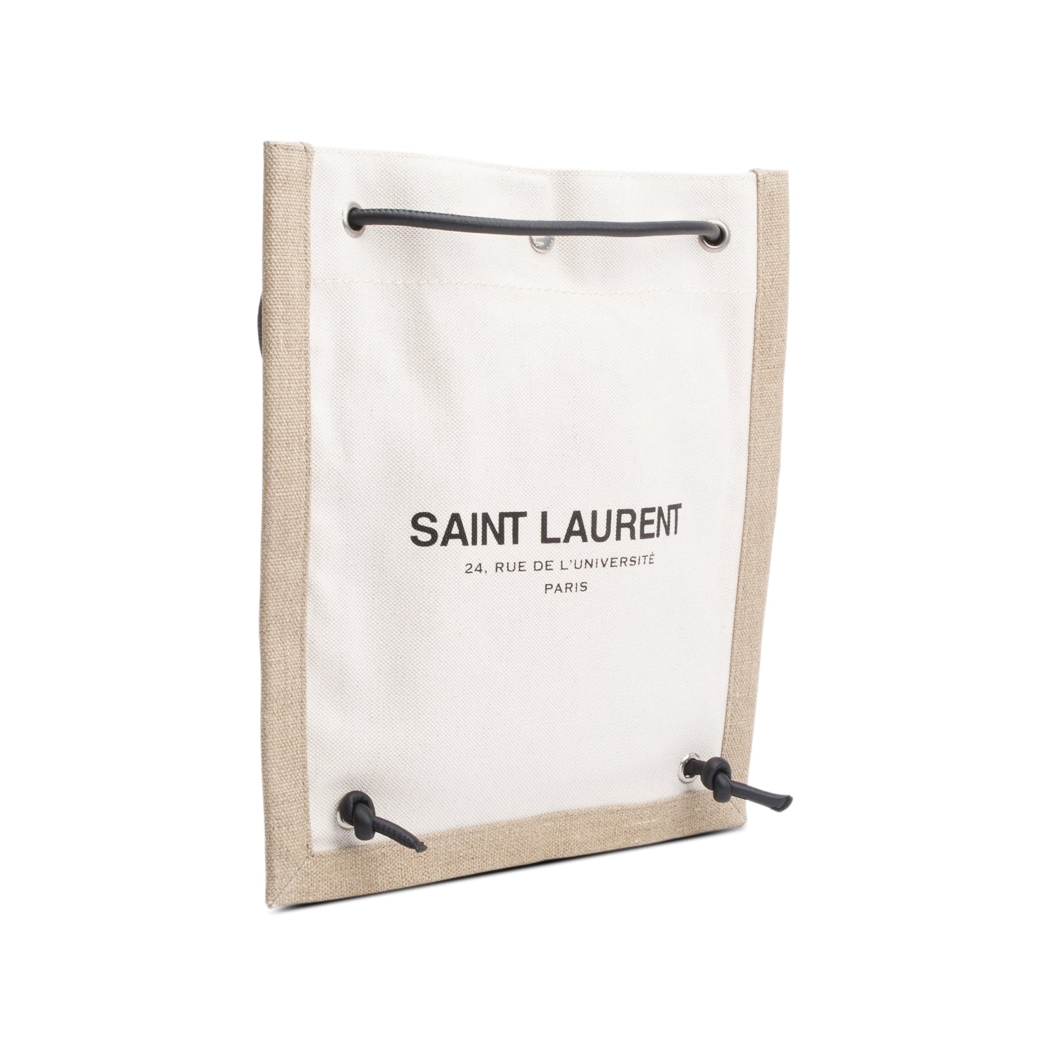 Saint Laurent Beige Linen Calfskin Rive Gauche Drawstring Backpack