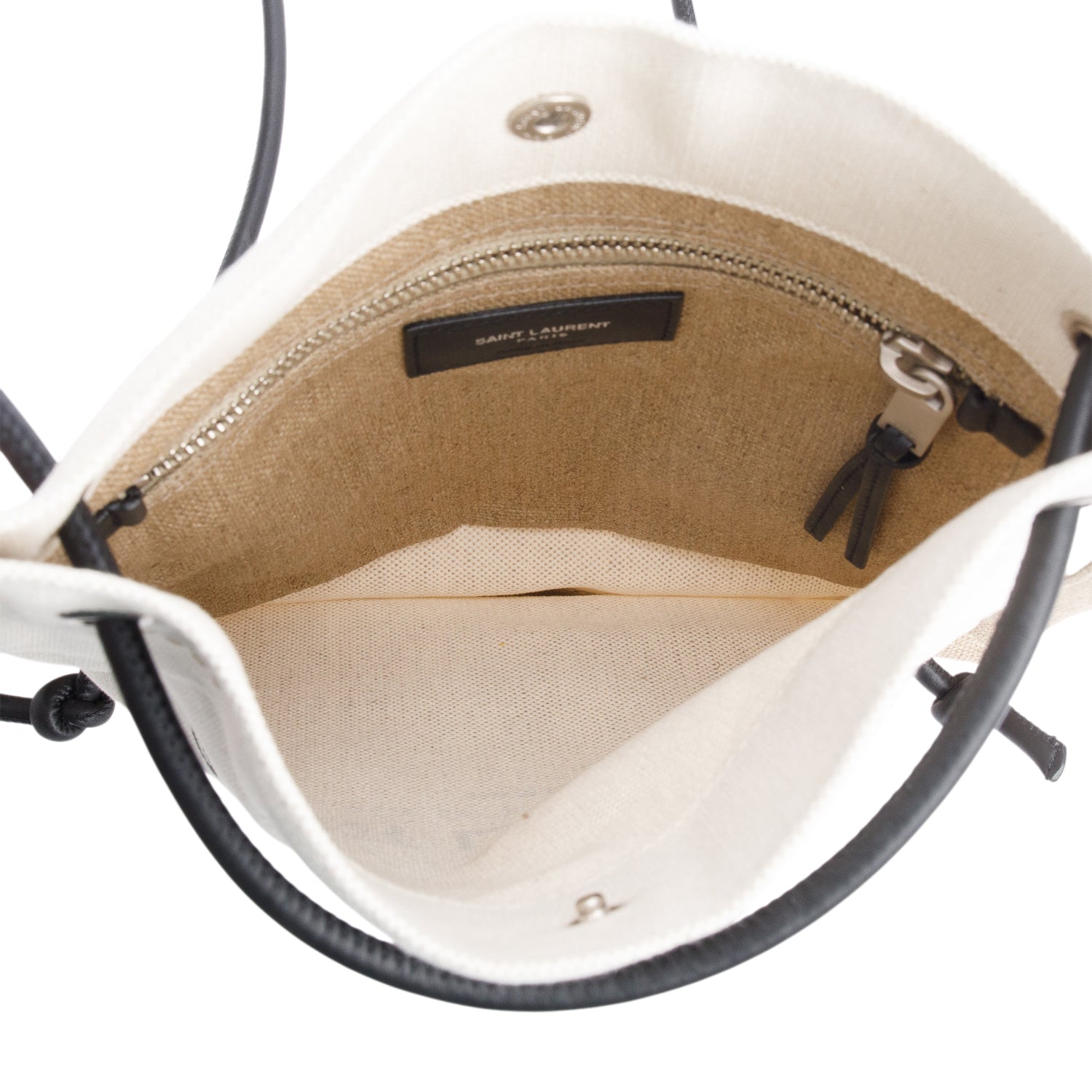 Saint Laurent Beige Linen Calfskin Rive Gauche Drawstring Backpack