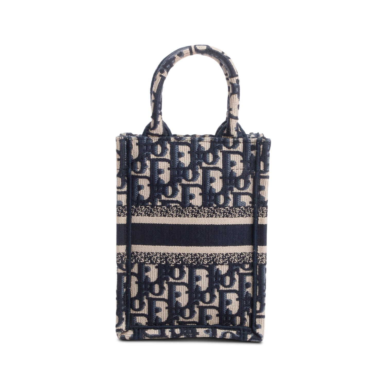 Christian Dior 2022 Blue Oblique Embroidery Mini Vertical Book Tote w/ Strap