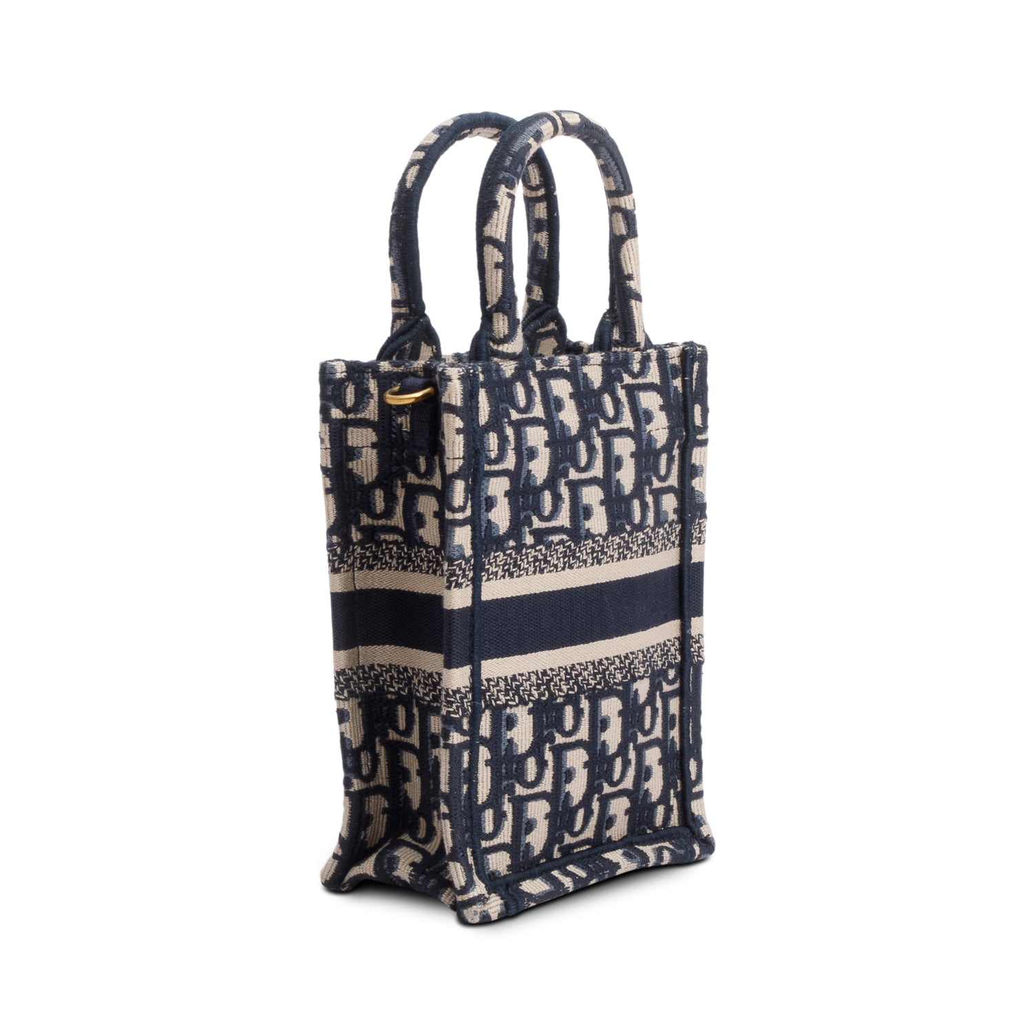 Christian Dior 2022 Blue Oblique Embroidery Mini Vertical Book Tote w/ Strap