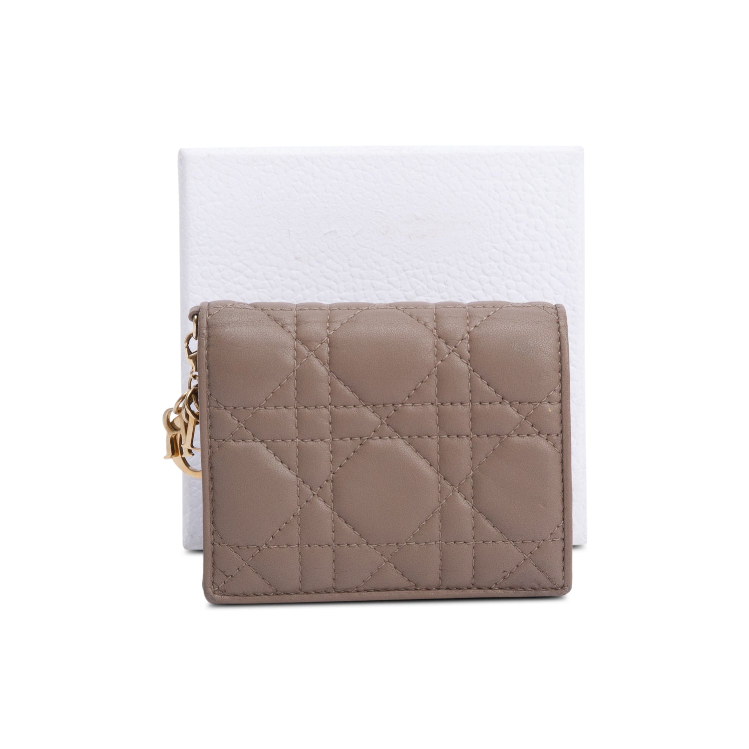 Christian Dior 2024 Neutral Cannage Lambskin Mini Lady Dior Gardenia Wallet w/ Box