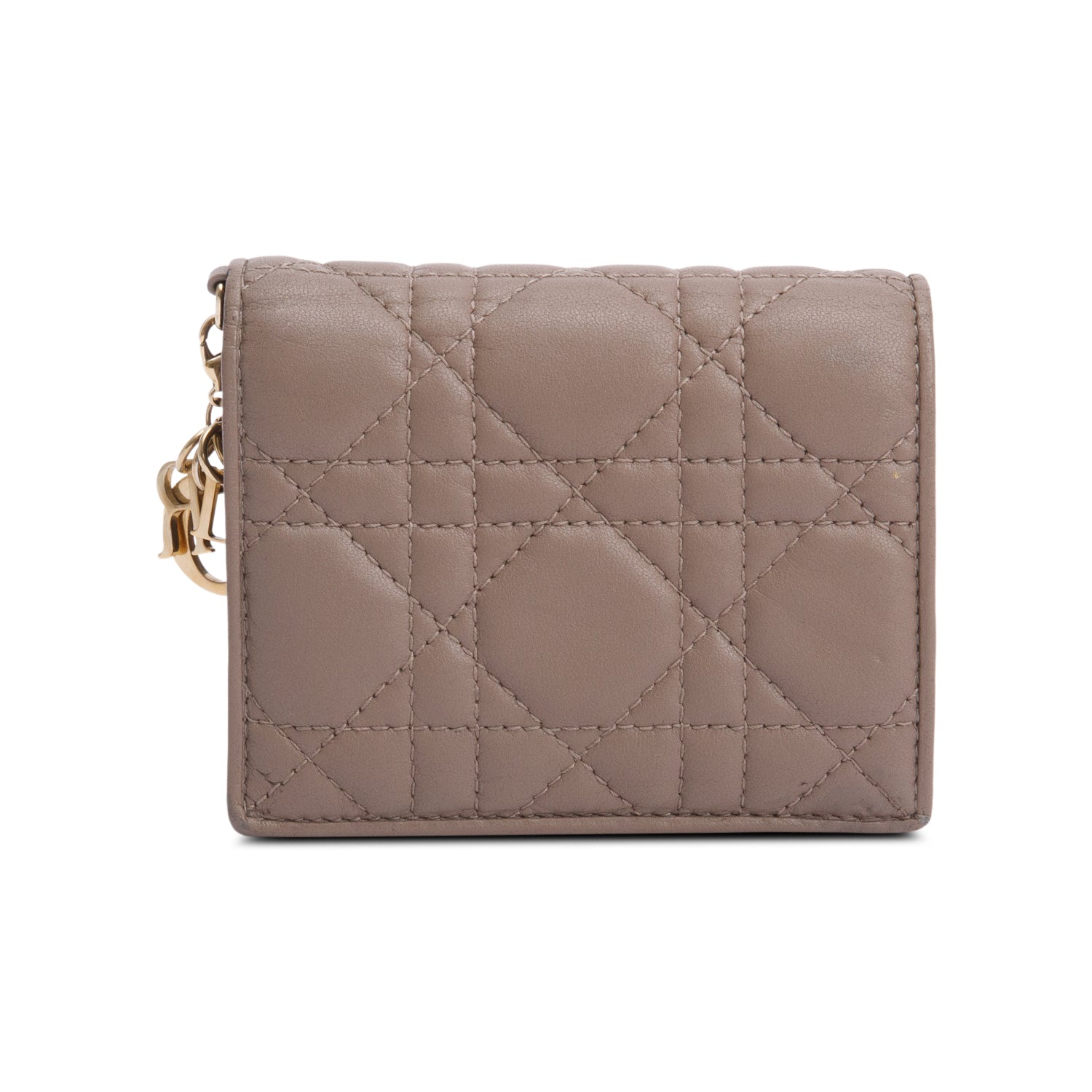 Christian Dior 2024 Neutral Cannage Lambskin Mini Lady Dior Gardenia Wallet w/ Box