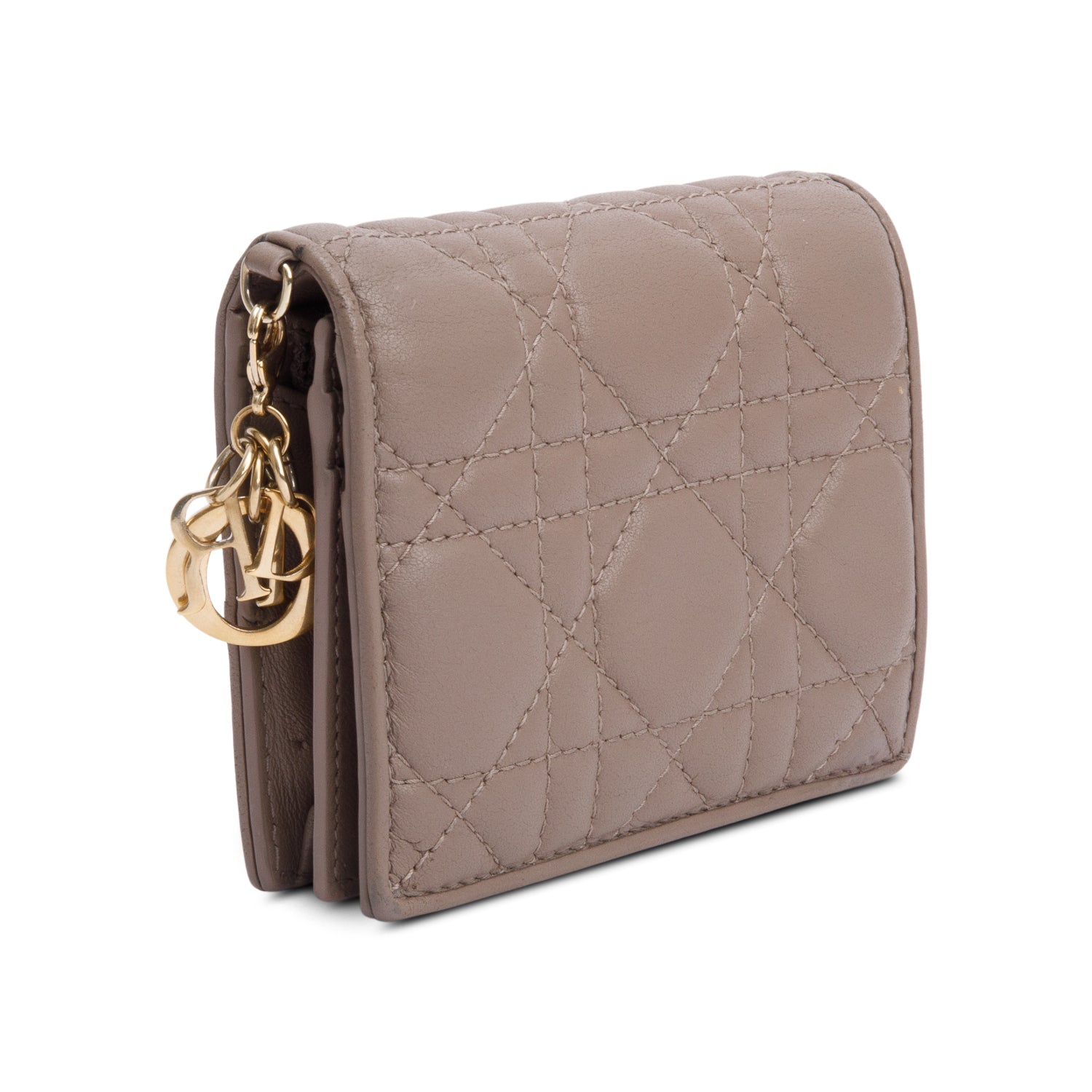 Christian Dior 2024 Neutral Cannage Lambskin Mini Lady Dior Gardenia Wallet w/ Box