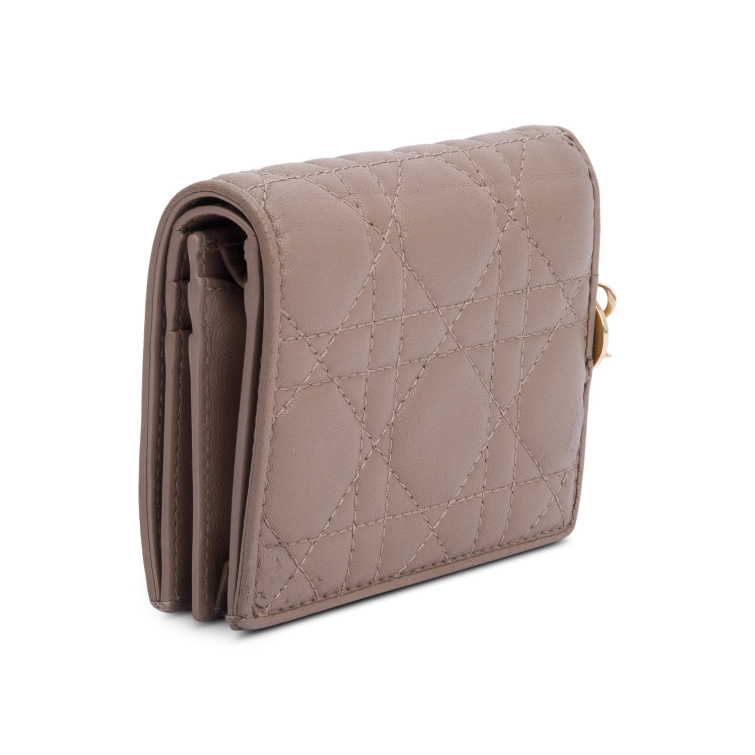 Christian Dior 2024 Neutral Cannage Lambskin Mini Lady Dior Gardenia Wallet w/ Box