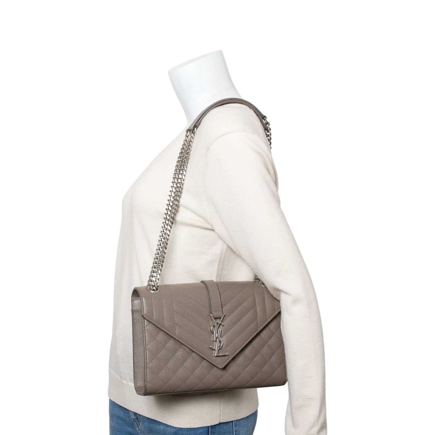 Saint Laurent 2020 Grey Grained De Poudre Medium Envelope Shoulder Bag