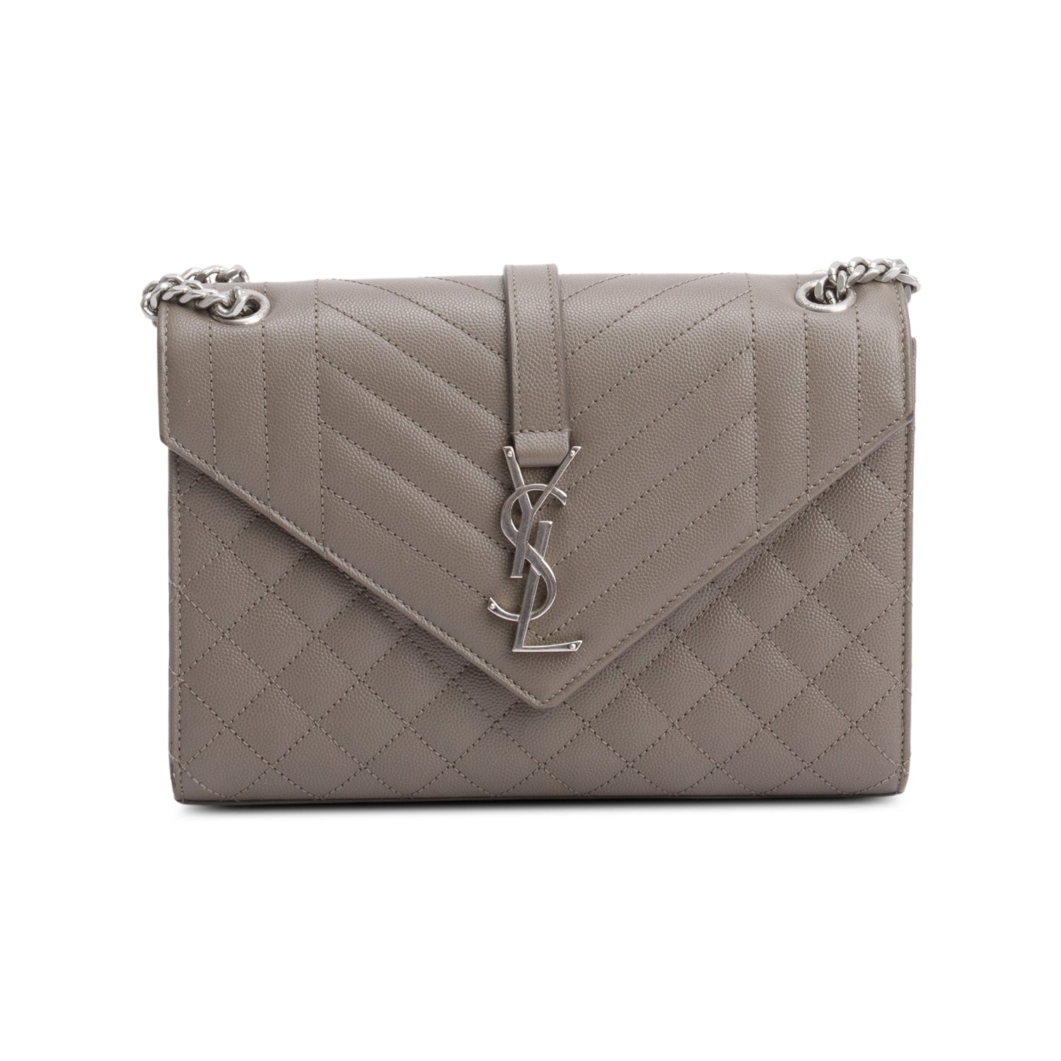 Saint Laurent 2020 Grey Grained De Poudre Medium Envelope Shoulder Bag