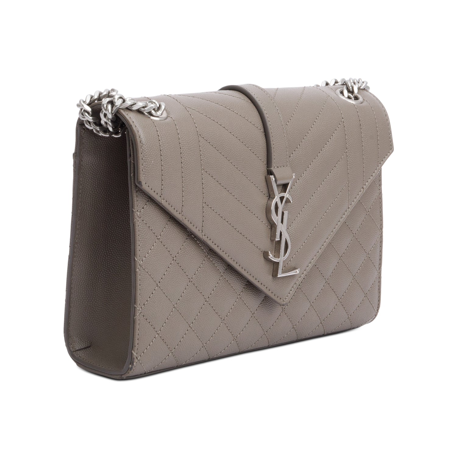 Saint Laurent 2020 Grey Grained De Poudre Medium Envelope Shoulder Bag