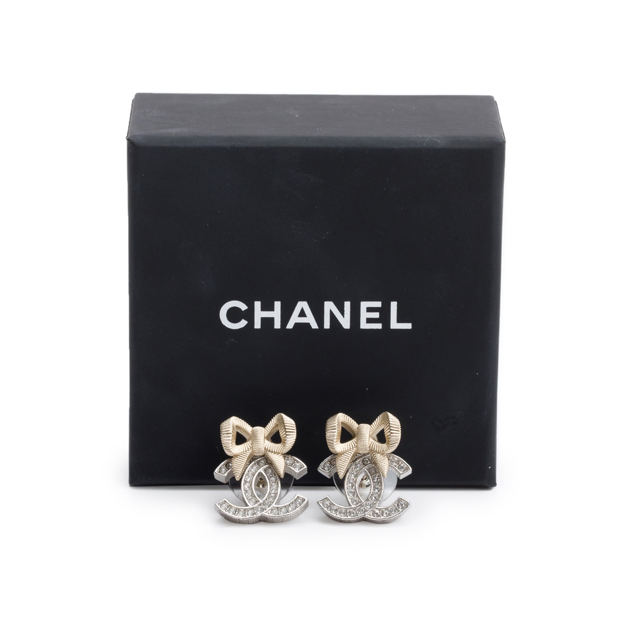 Chanel 2024 Palladium Plated Strass CC Stud Earrings w/ Box & Receipt