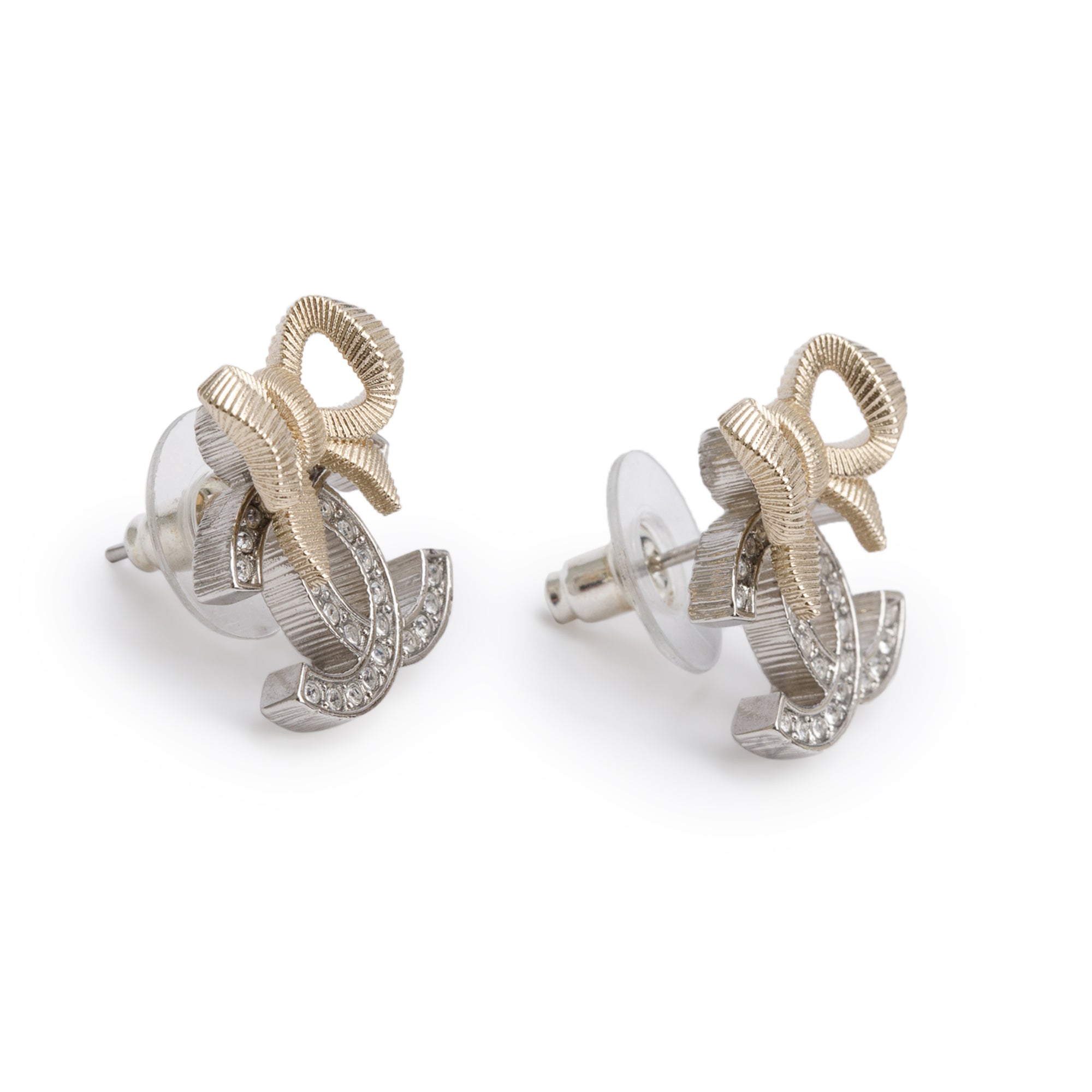 Chanel 2024 Palladium Plated Strass CC Stud Earrings w/ Box & Receipt