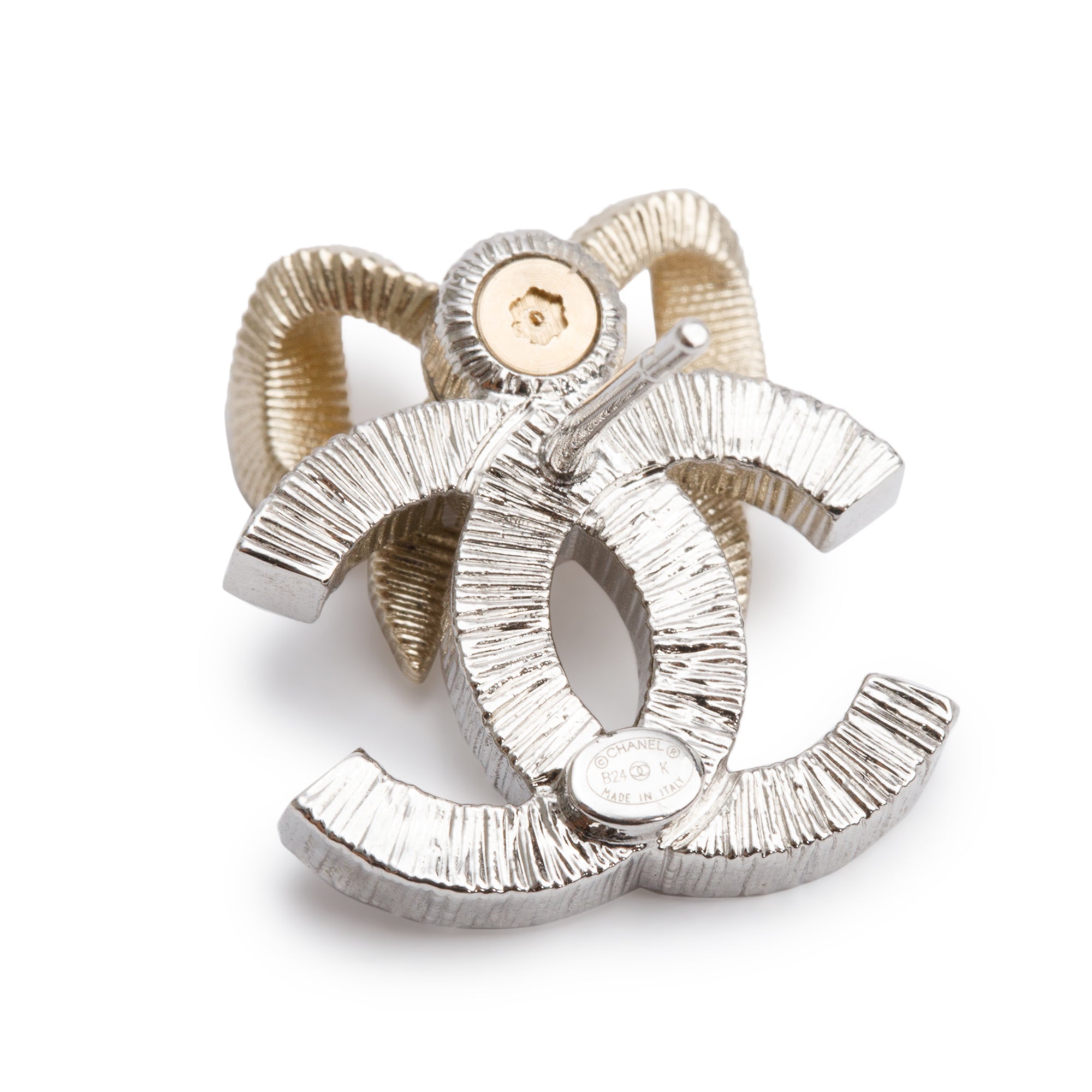 Chanel 2024 Palladium Plated Strass CC Stud Earrings w/ Box & Receipt