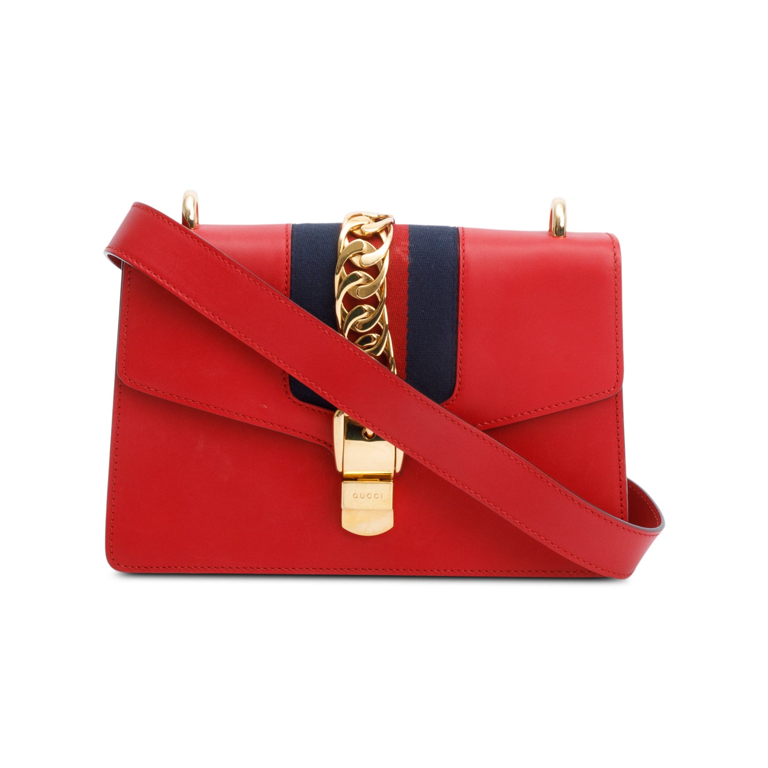 Gucci Red Calfskin Leather Web Small Sylvie Shoulder Bag