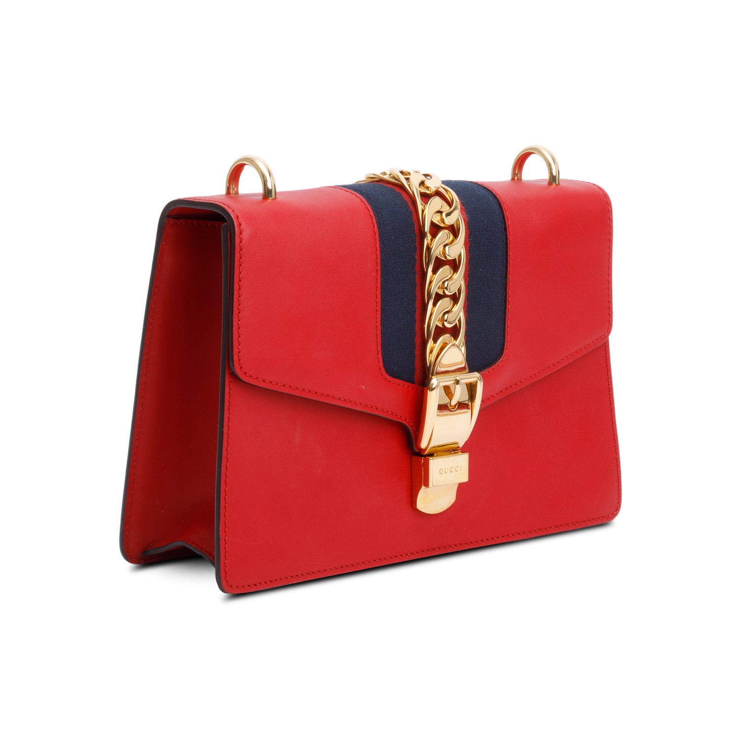 Gucci Red Calfskin Leather Web Small Sylvie Shoulder Bag