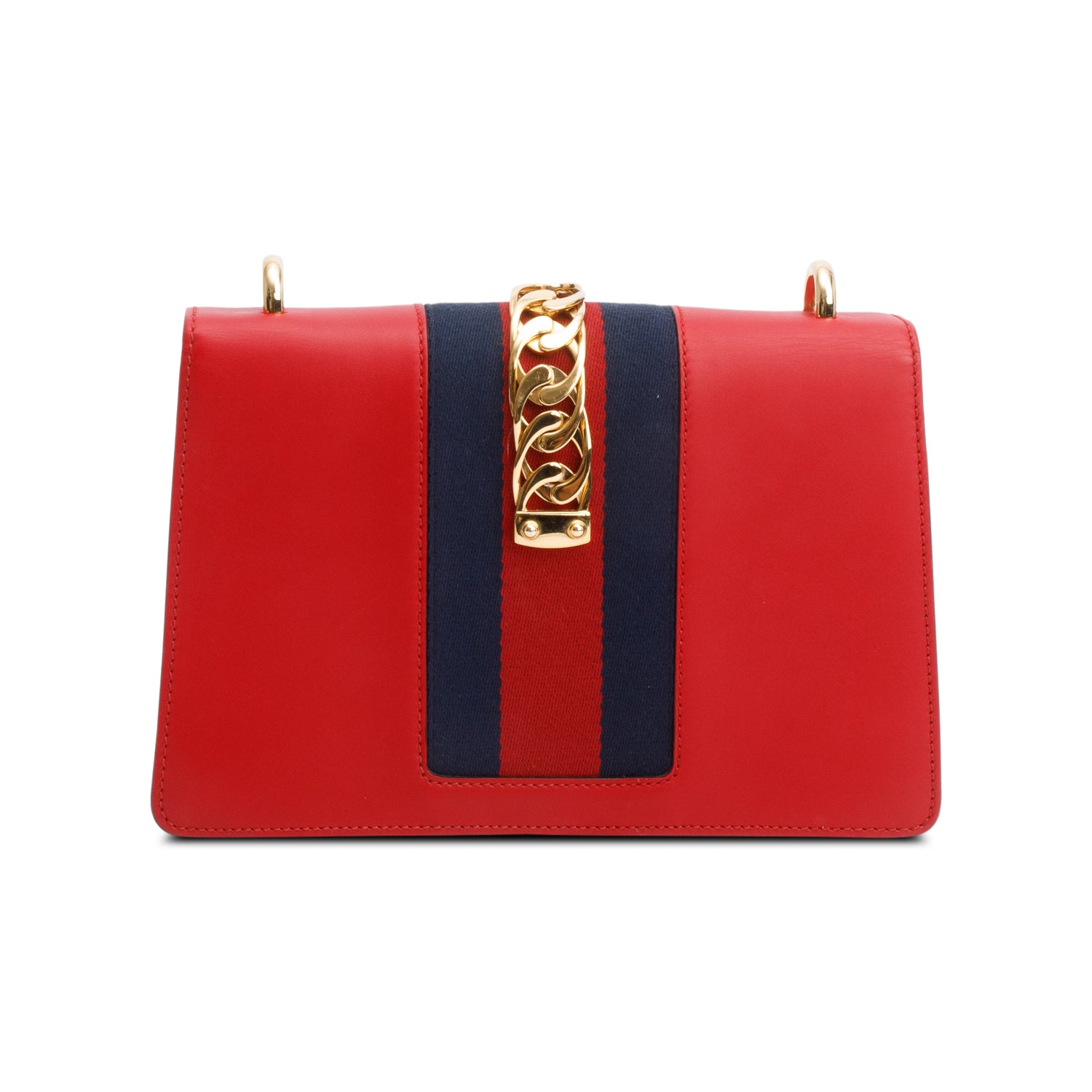 Gucci Red Calfskin Leather Web Small Sylvie Shoulder Bag