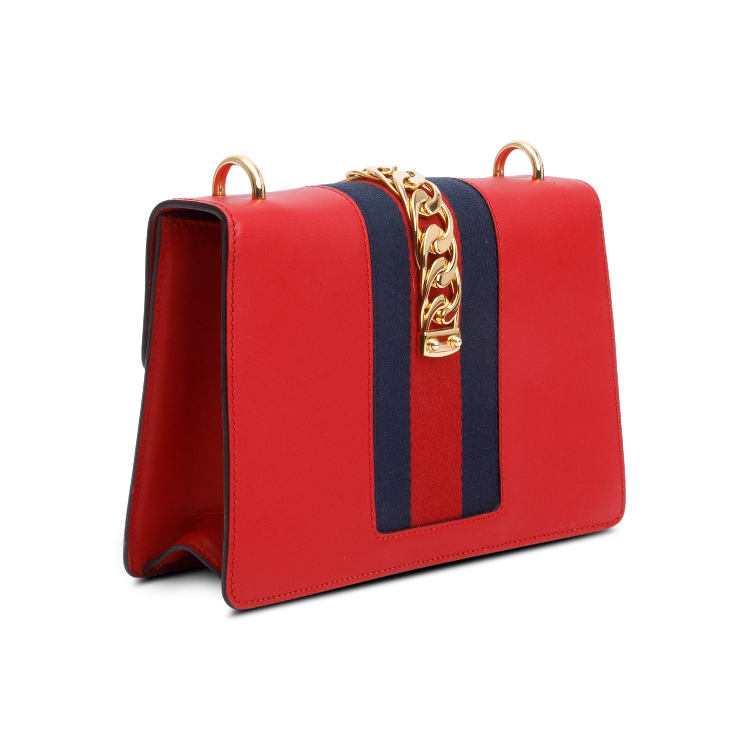 Gucci Red Calfskin Leather Web Small Sylvie Shoulder Bag