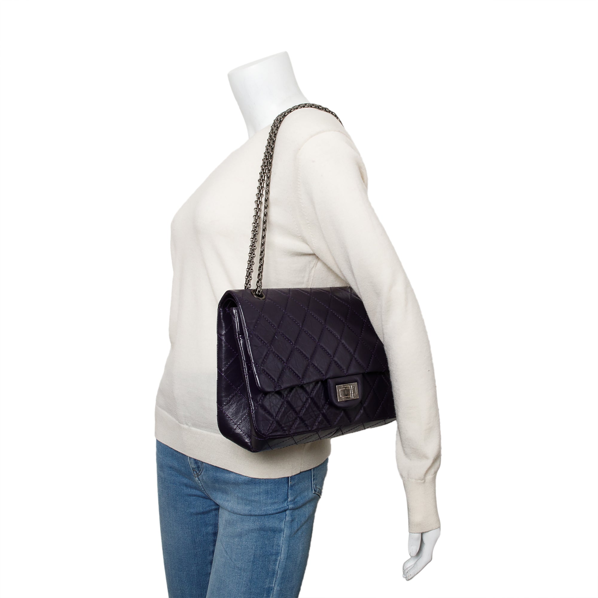 Chanel Purple Quilted Calfskin Leather 2.55 Reissue 227 Double Flap Bag w/ Authenticity Card