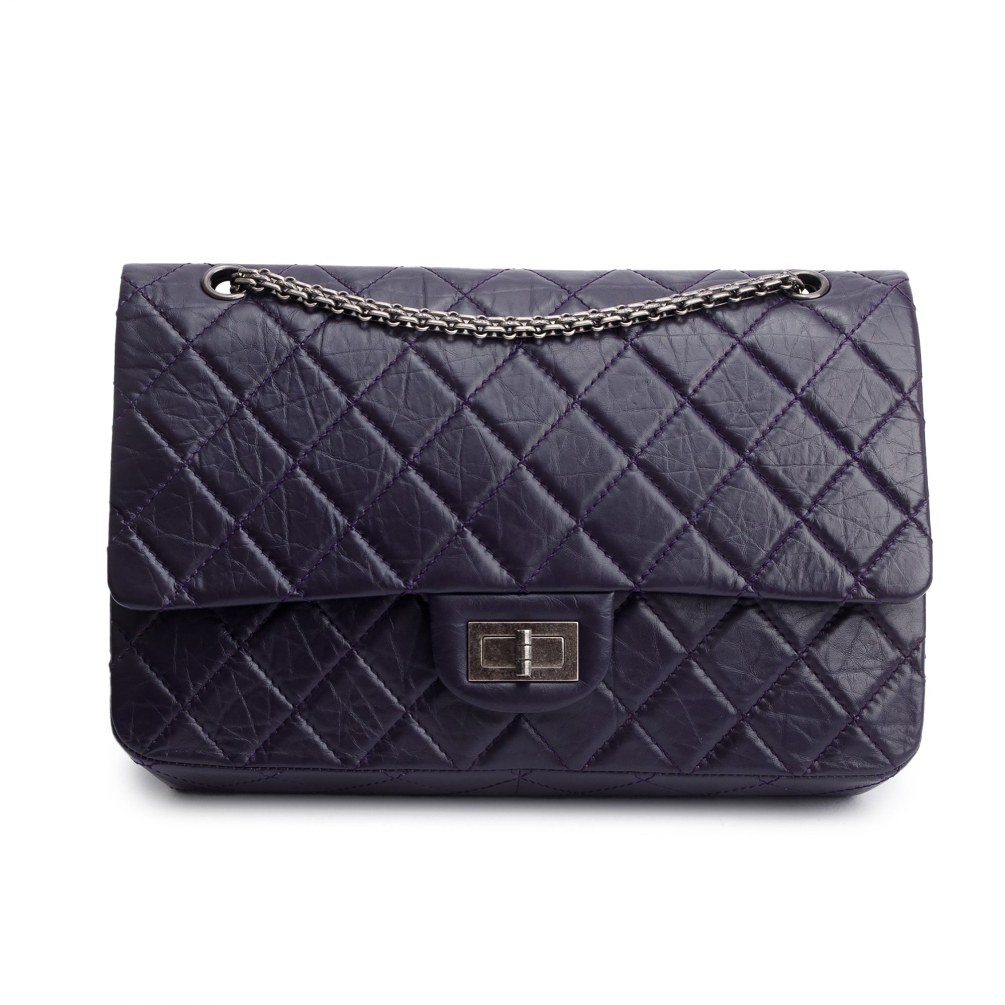 Chanel Purple Quilted Calfskin Leather 2.55 Reissue 227 Double Flap Bag w/ Authenticity Card