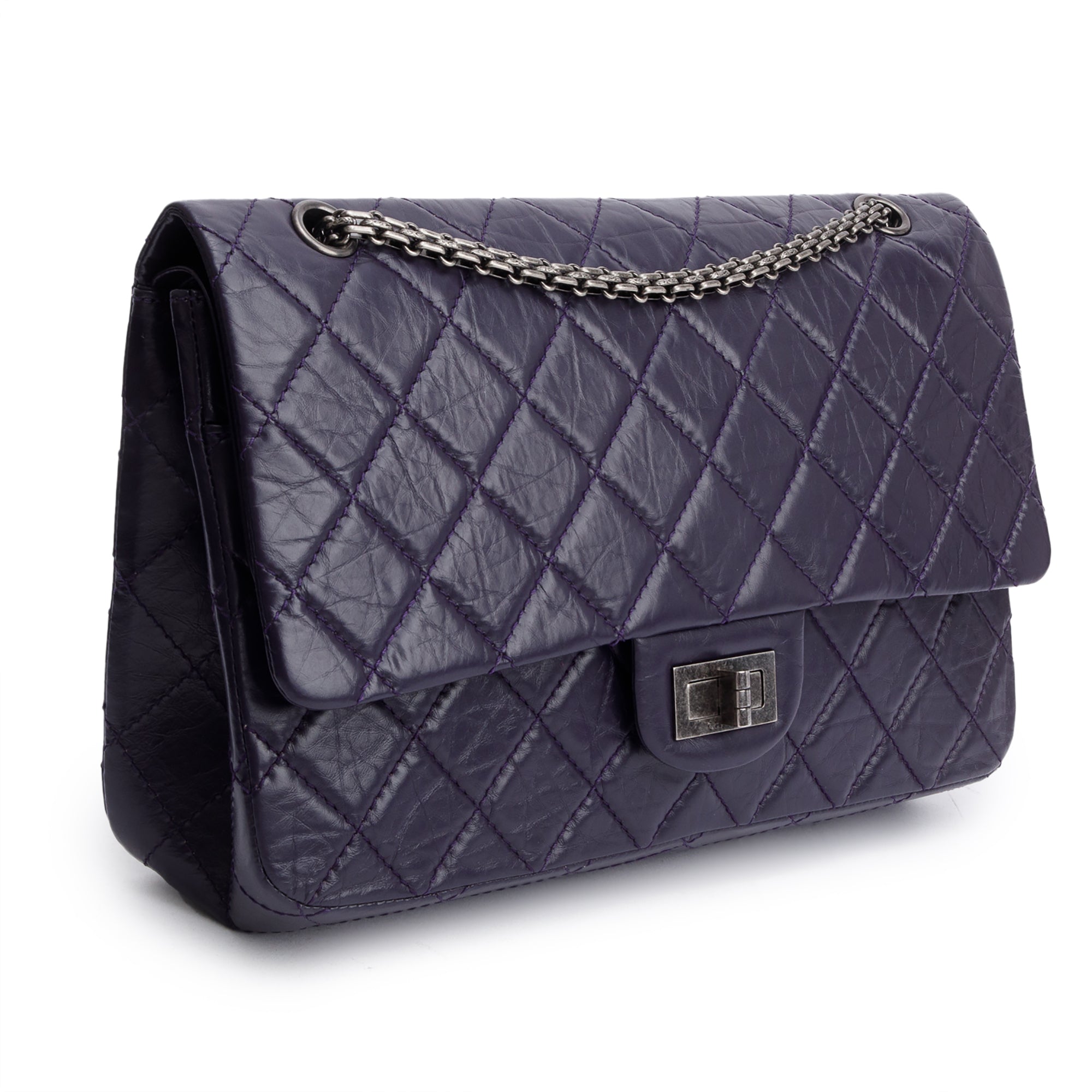 Chanel Purple Quilted Calfskin Leather 2.55 Reissue 227 Double Flap Bag w/ Authenticity Card