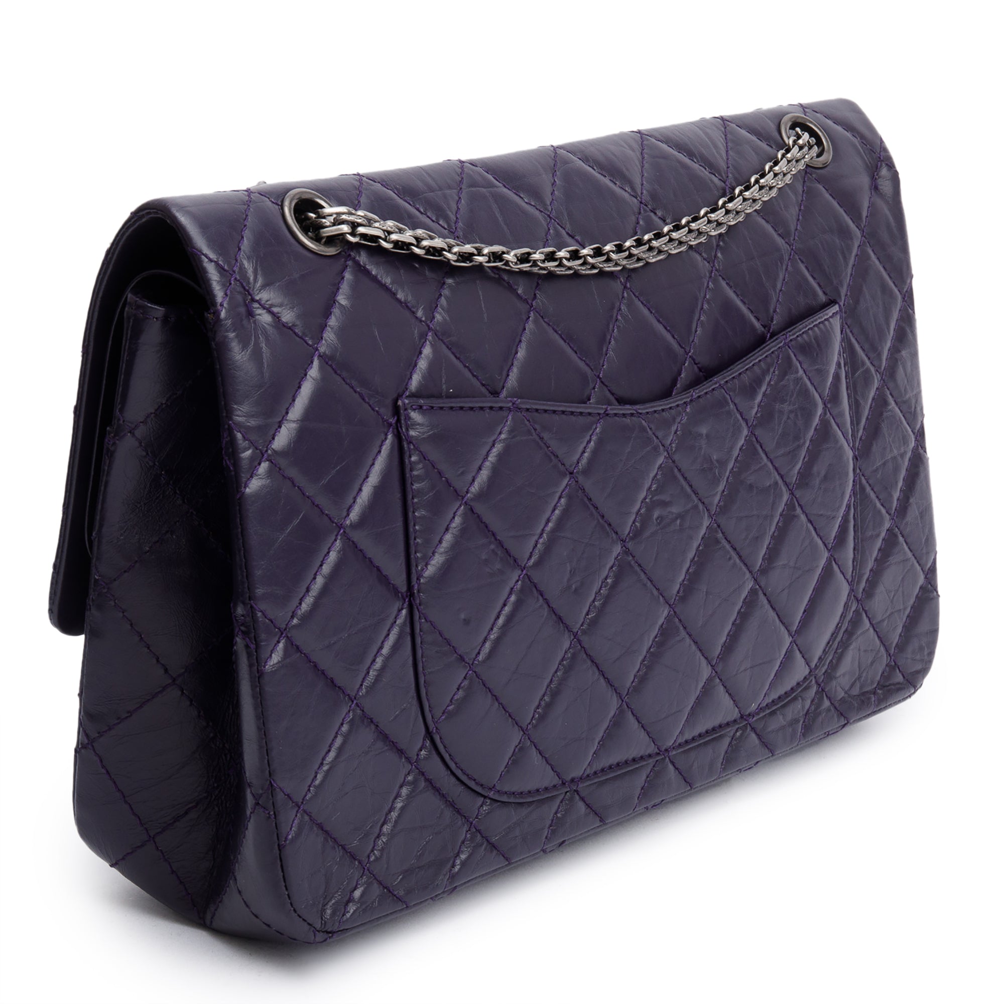Chanel Purple Quilted Calfskin Leather 2.55 Reissue 227 Double Flap Bag w/ Authenticity Card