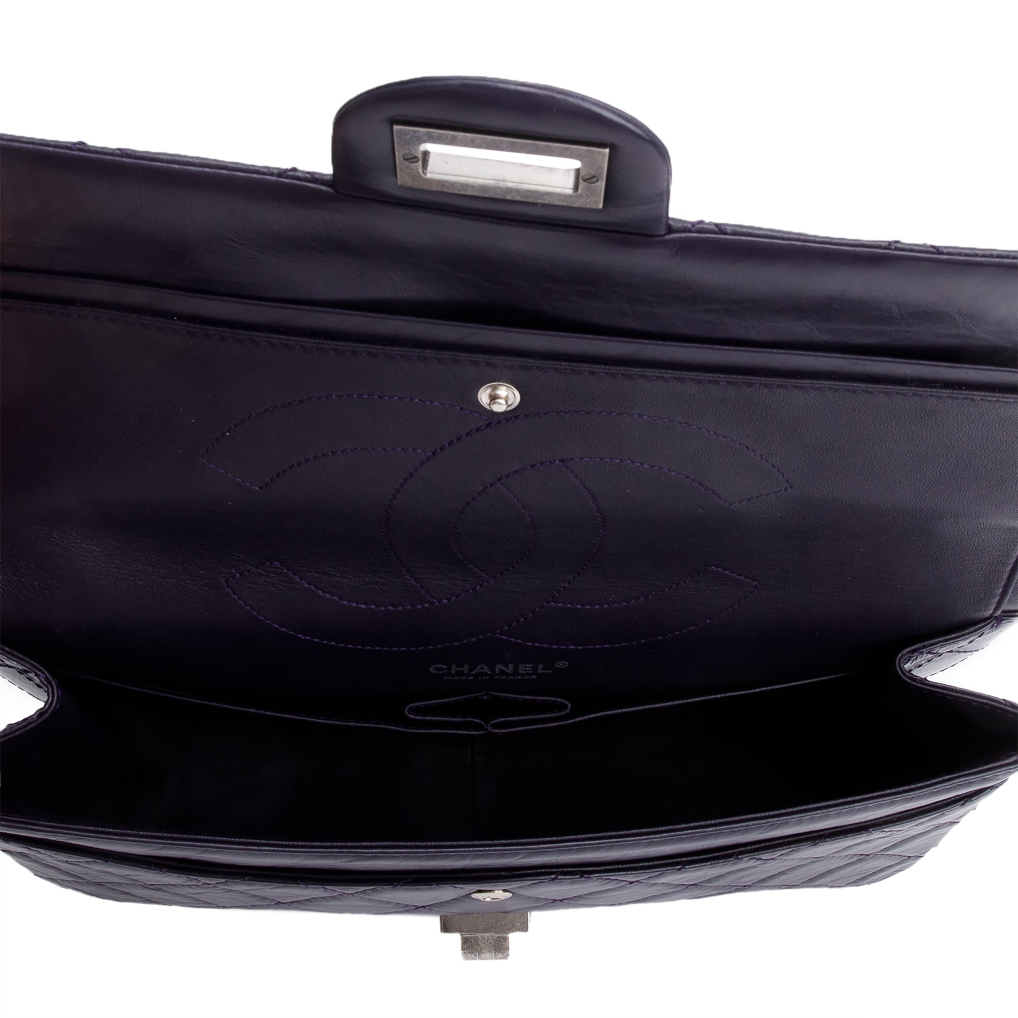 Chanel Purple Quilted Calfskin Leather 2.55 Reissue 227 Double Flap Bag w/ Authenticity Card