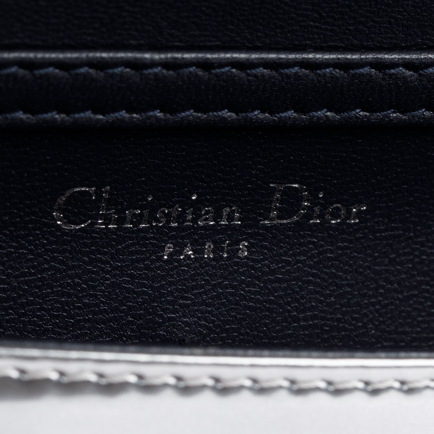 Christian Dior Metallic Silver Microcannage Patent Leather Diorama Wallet on Chain w/ Box & Authenticity Card