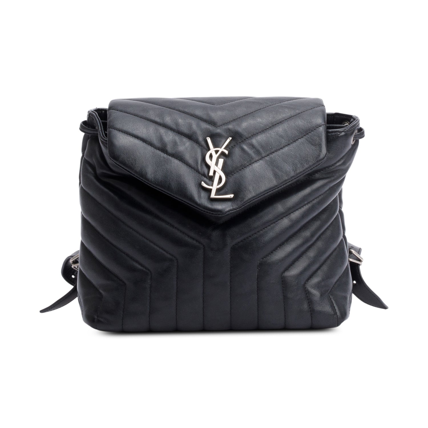 Saint Laurent Black Y Quilted Calfskin Leather Small Loulou Backpack
