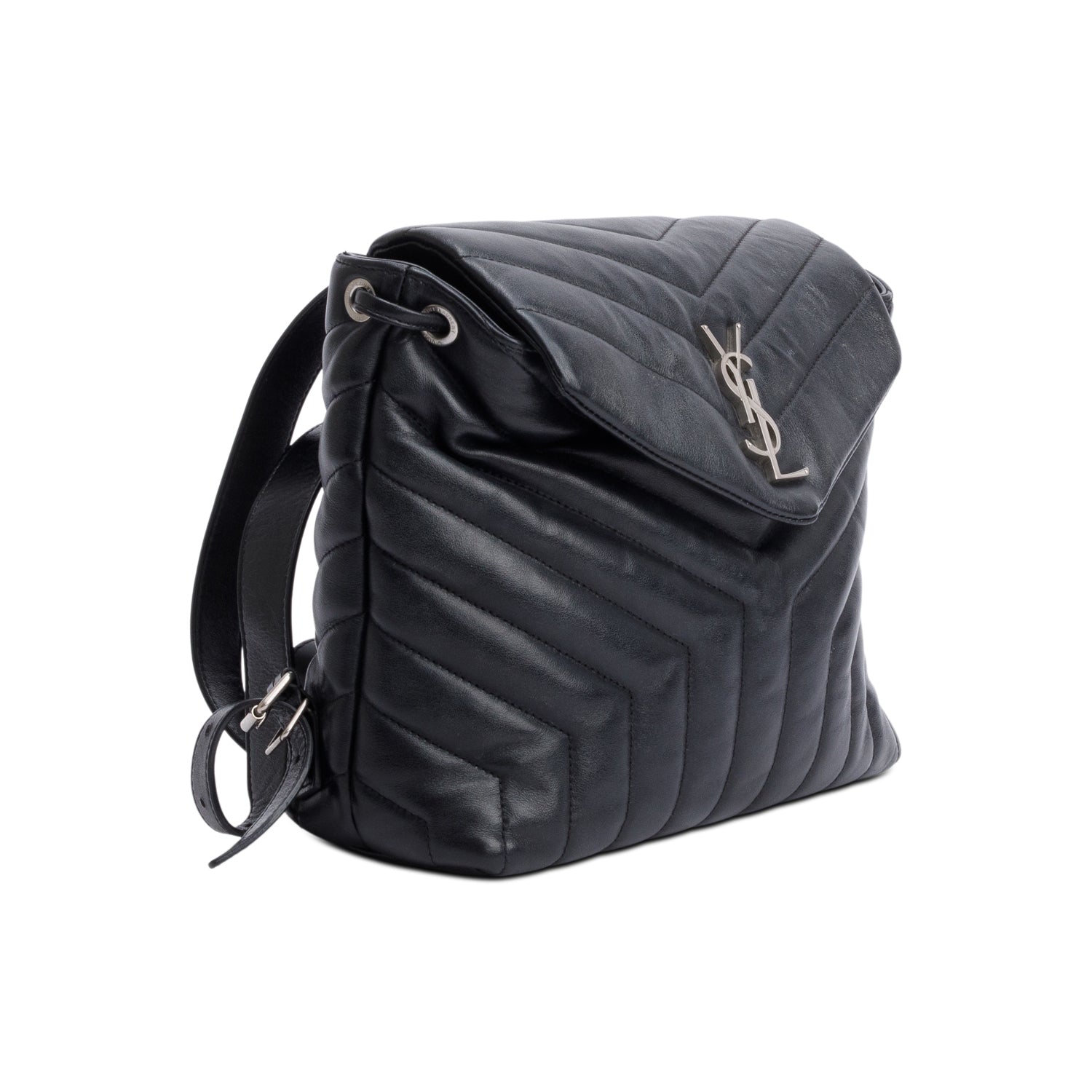 Saint Laurent Black Y Quilted Calfskin Leather Small Loulou Backpack