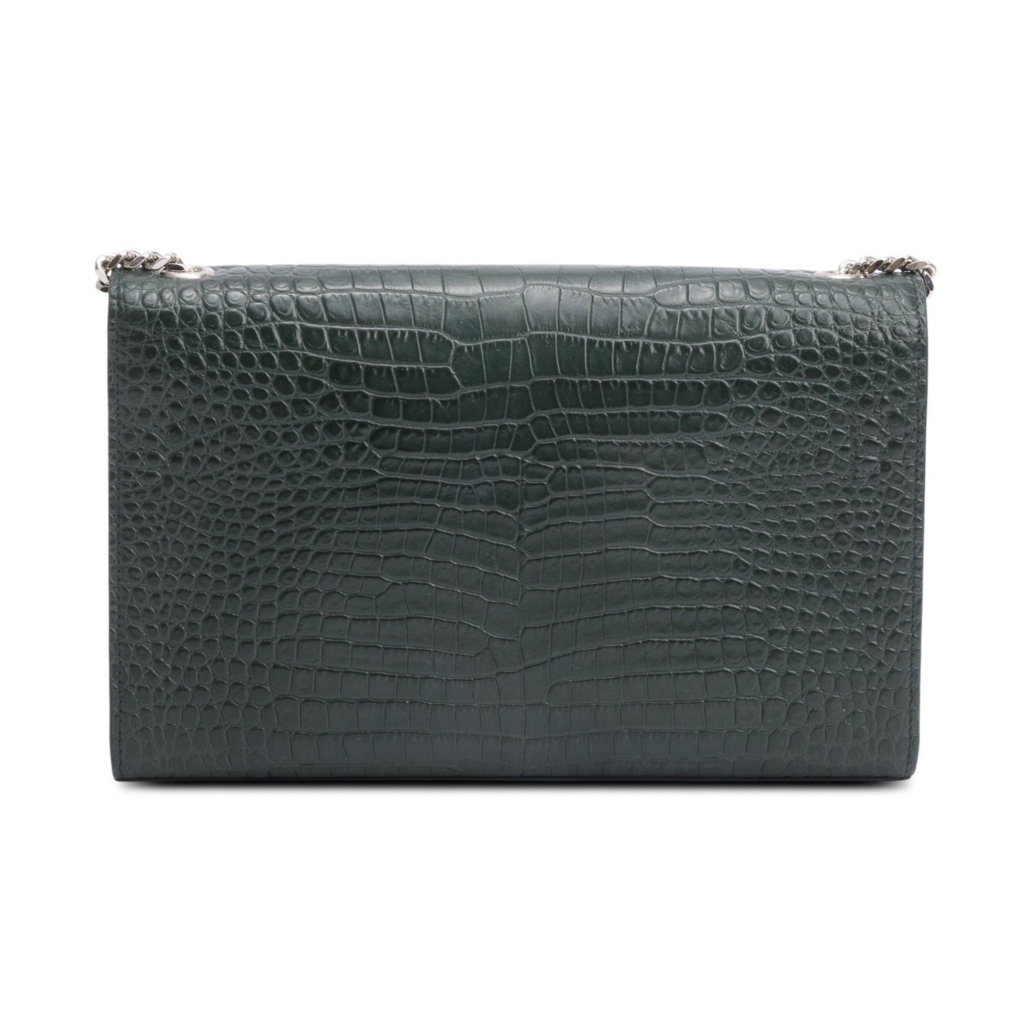 Saint Laurent Green Crocodile-Embossed Leather Medium Classic Monogram Kate Tassel Chain Bag