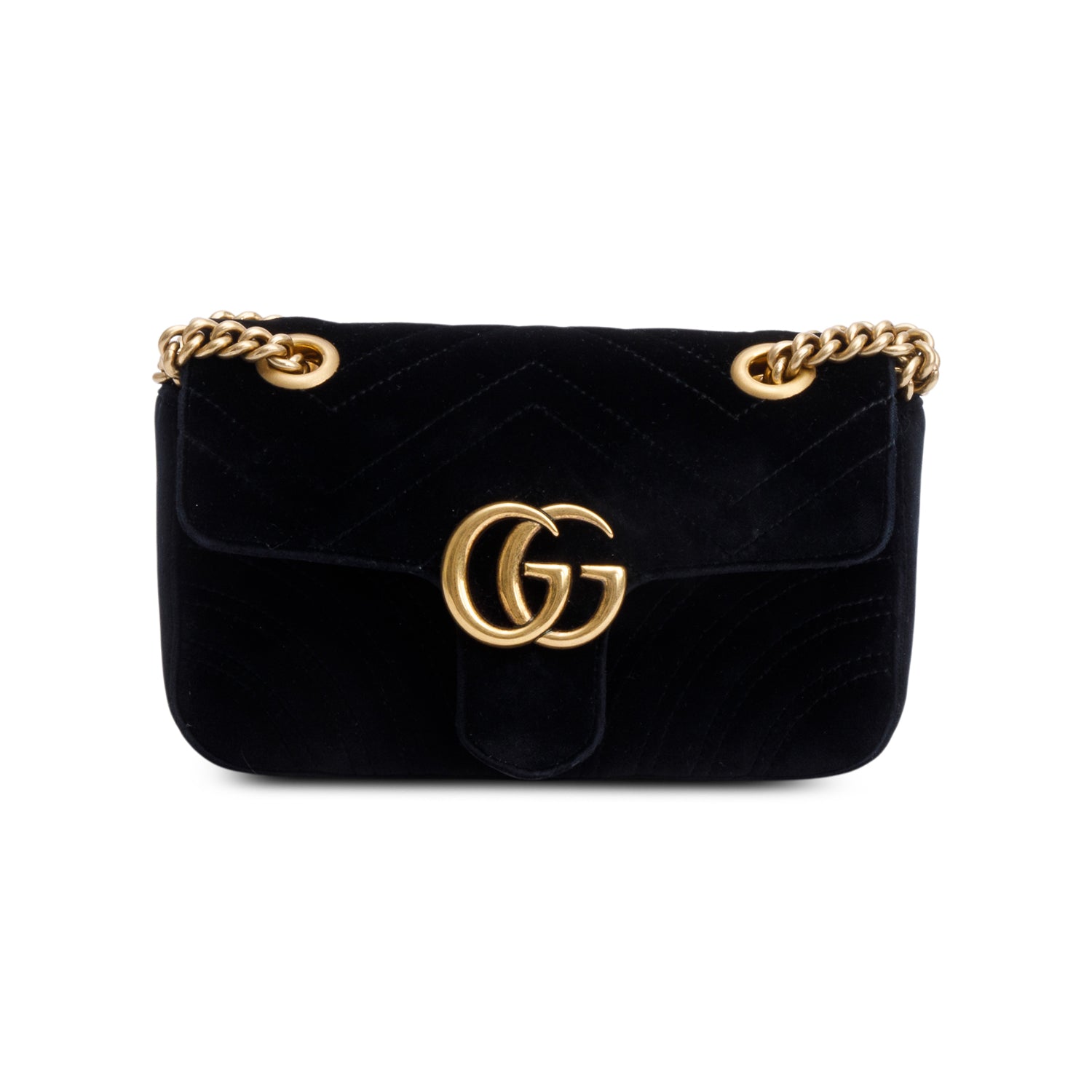 Gucci Black Velvet Matelasse GG Marmont Mini Shoulder Bag