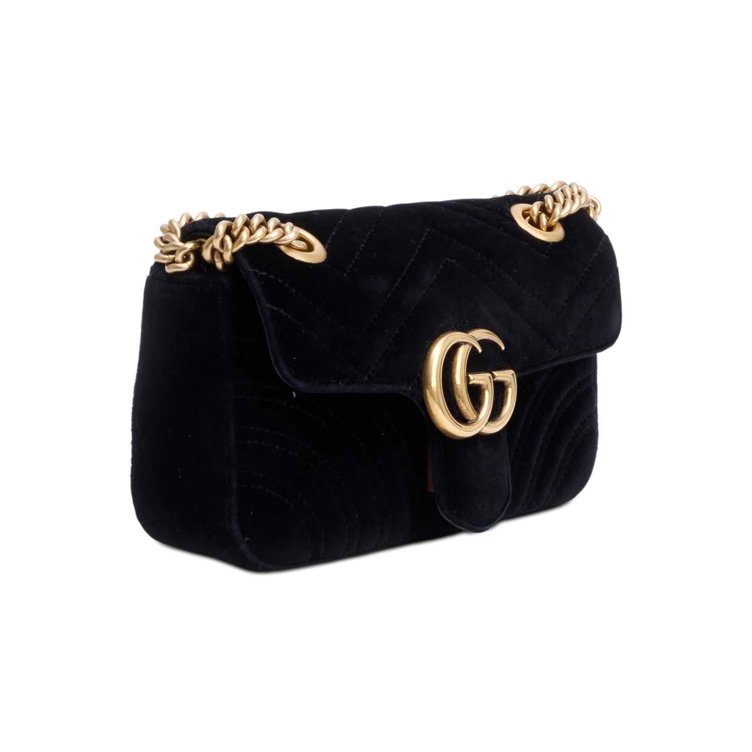 Gucci Black Velvet Matelasse GG Marmont Mini Shoulder Bag