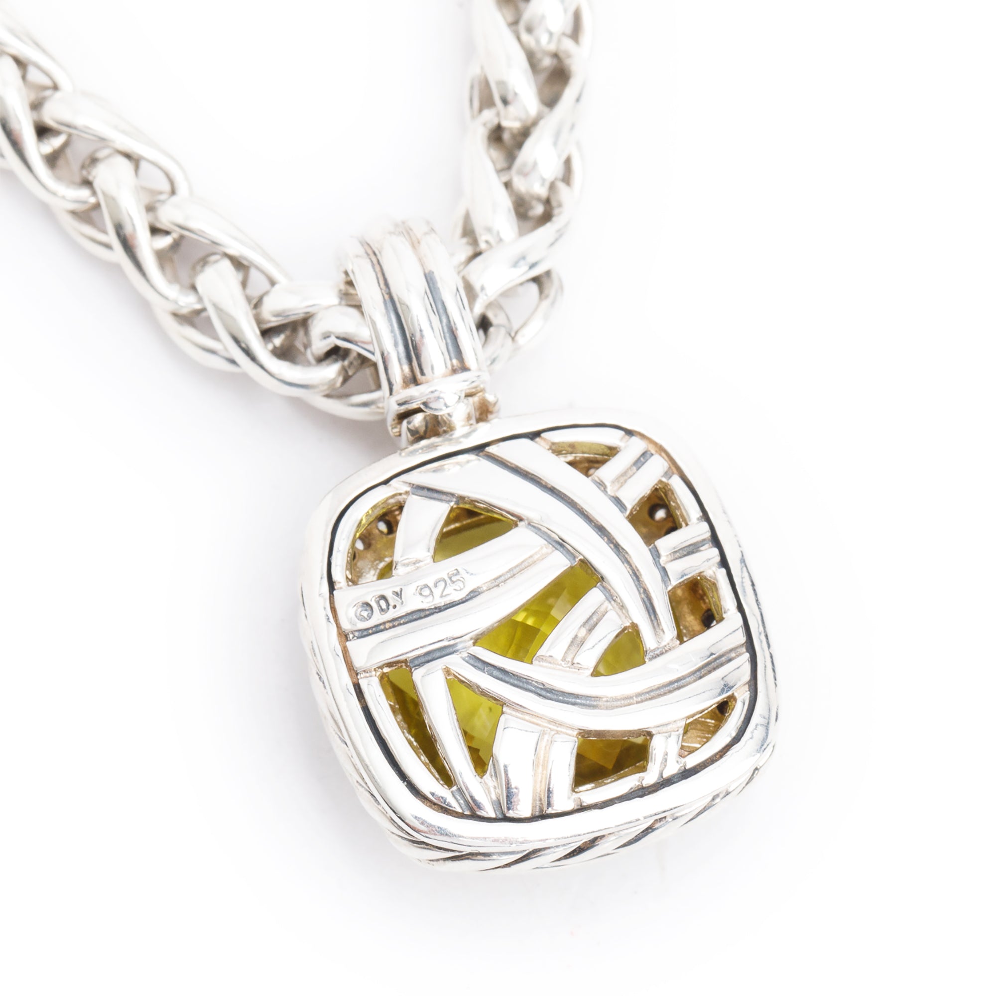 David Yurman Sterling Silver & 14k Yellow Gold Lemon Citrine & Diamond Albion Pendant Wheat Chain Necklace