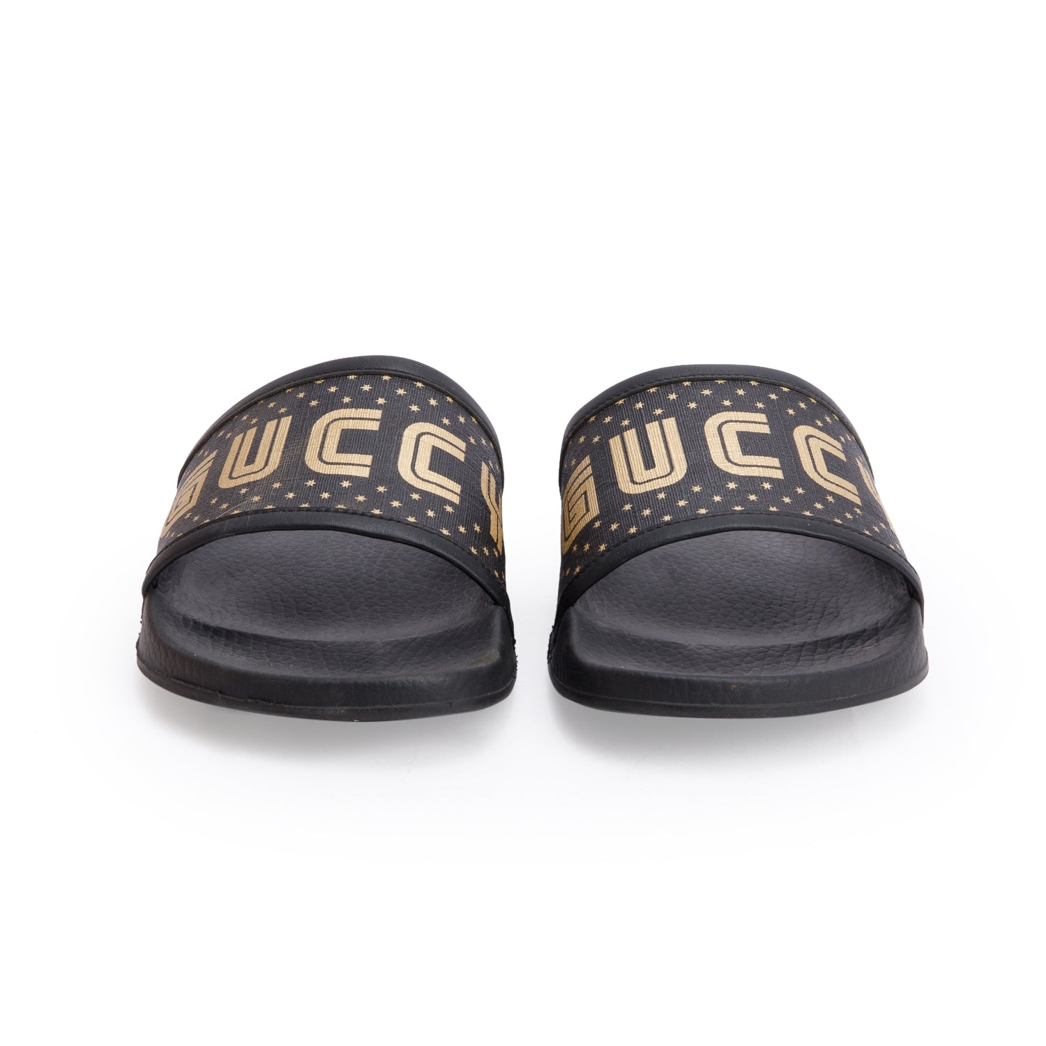 Gucci x Sega Supreme Black Rubber Guccy Star Slides, Size 7 w/ Box