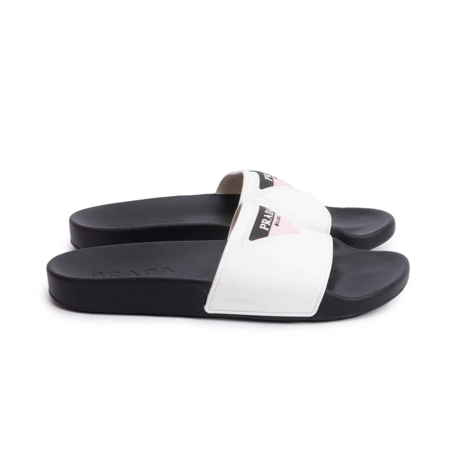Prada Black/White Graphic Print Rubber Slide Sandals, Size 36 w/ Box