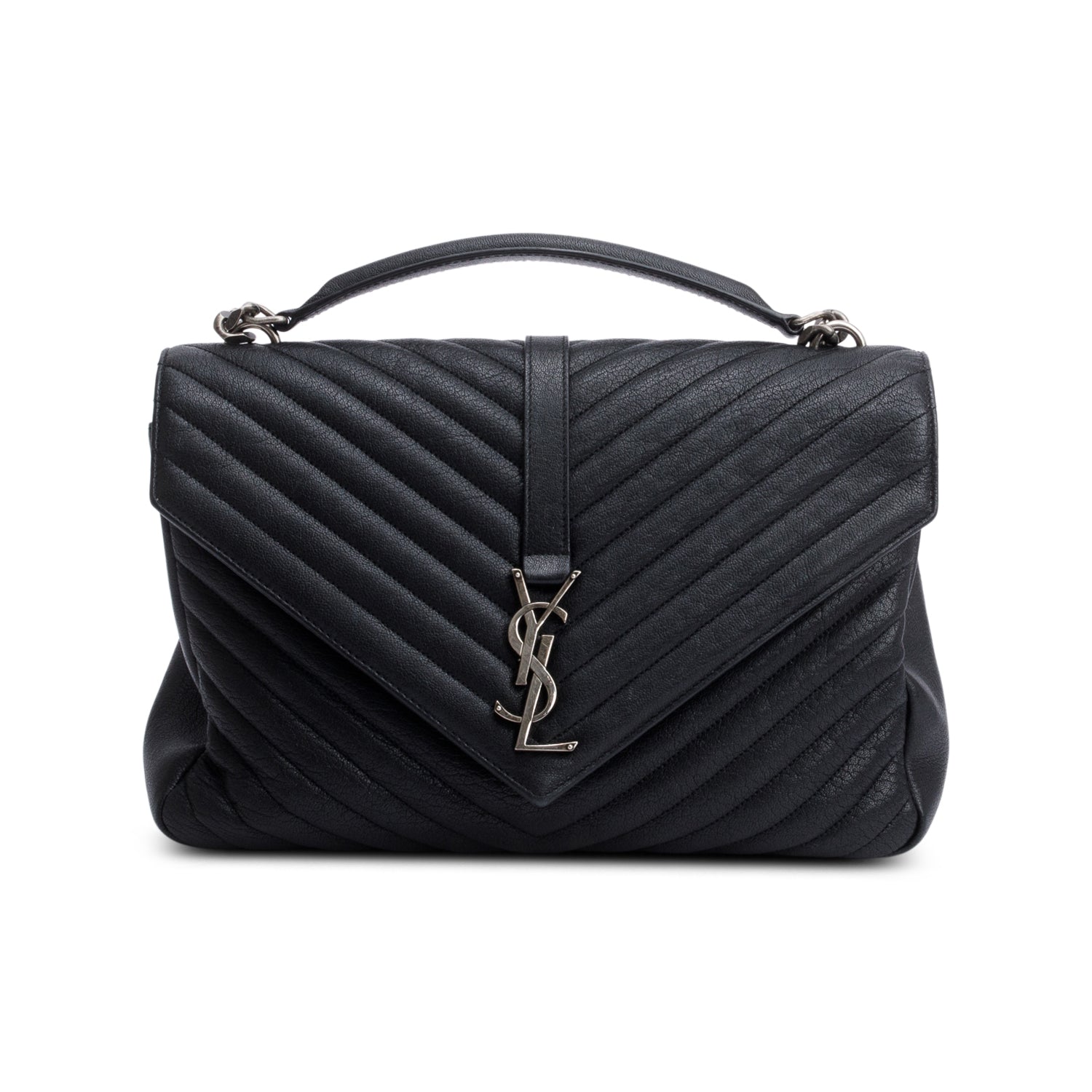 Saint Laurent Black Chevron Leather Large Chevron College Bag