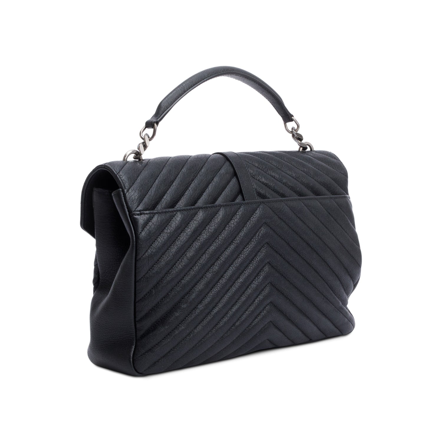Saint Laurent Black Chevron Leather Large Chevron College Bag