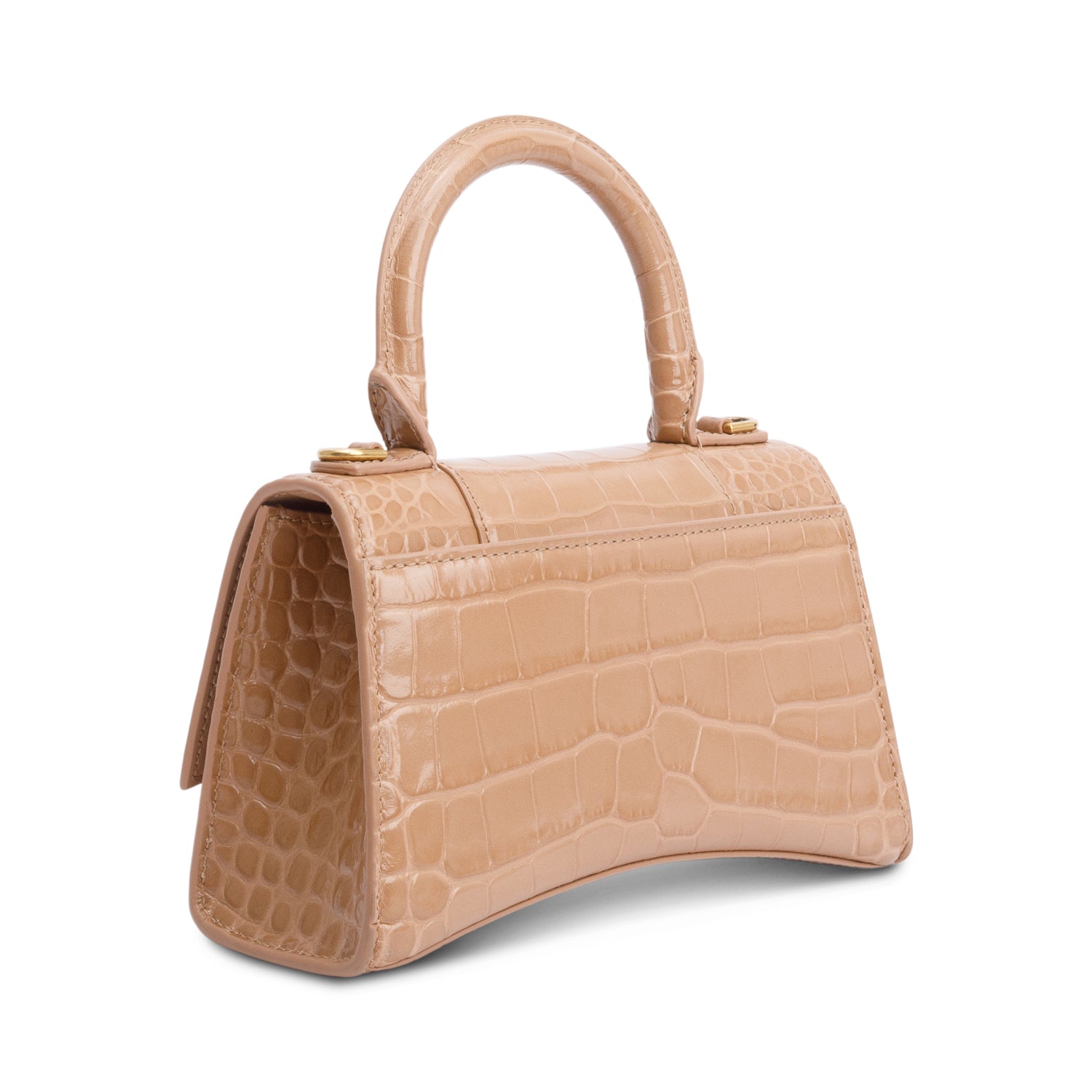 Balenciaga Beige Croc-Embossed Leather XS Hourglass Top Handle Bag w/ Strap