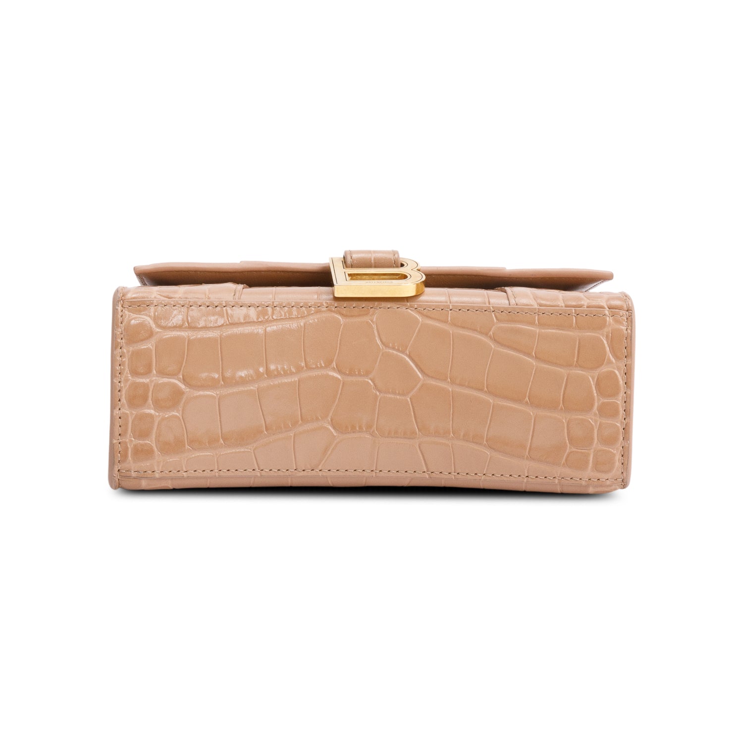 Balenciaga Beige Croc-Embossed Leather XS Hourglass Top Handle Bag w/ Strap