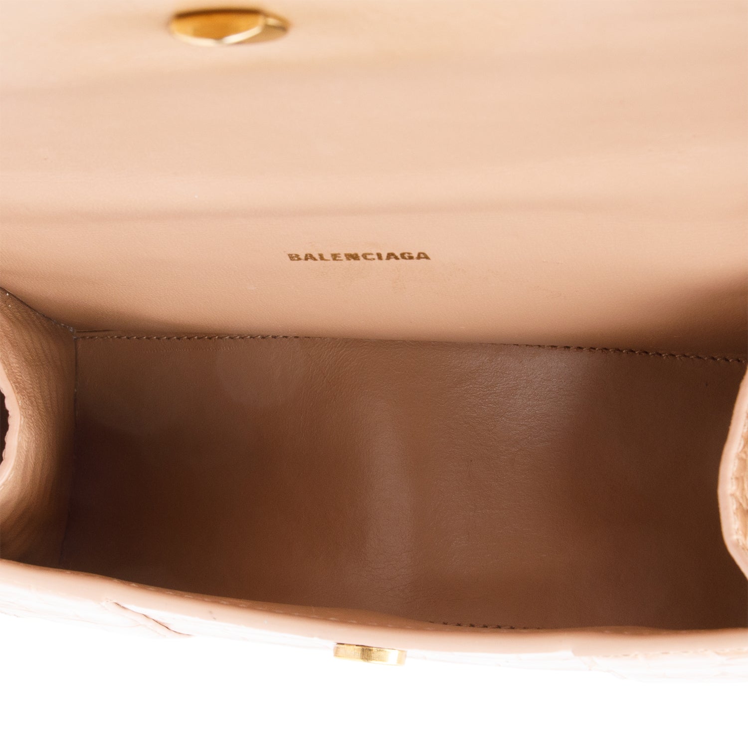 Balenciaga Beige Croc-Embossed Leather XS Hourglass Top Handle Bag w/ Strap