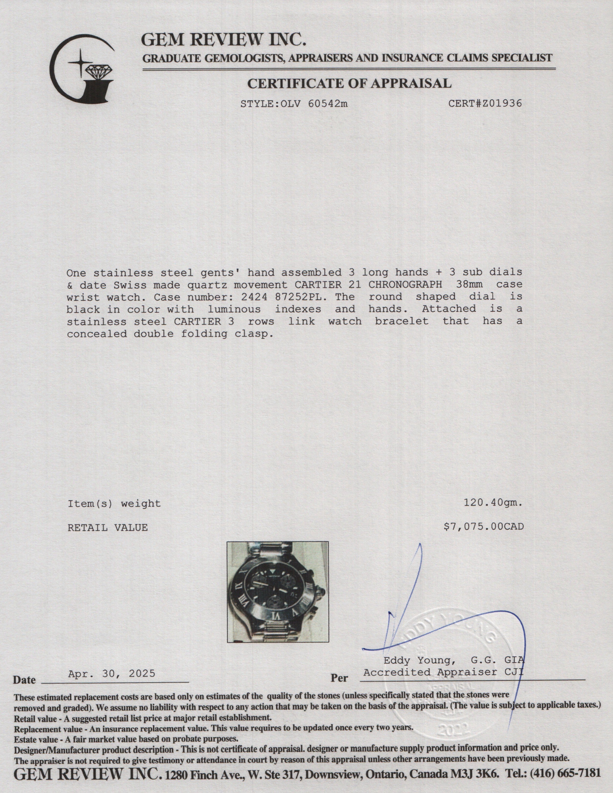 Cartier Stainless Steel Must 21 Chronoscaph 38 MM Watch 2424