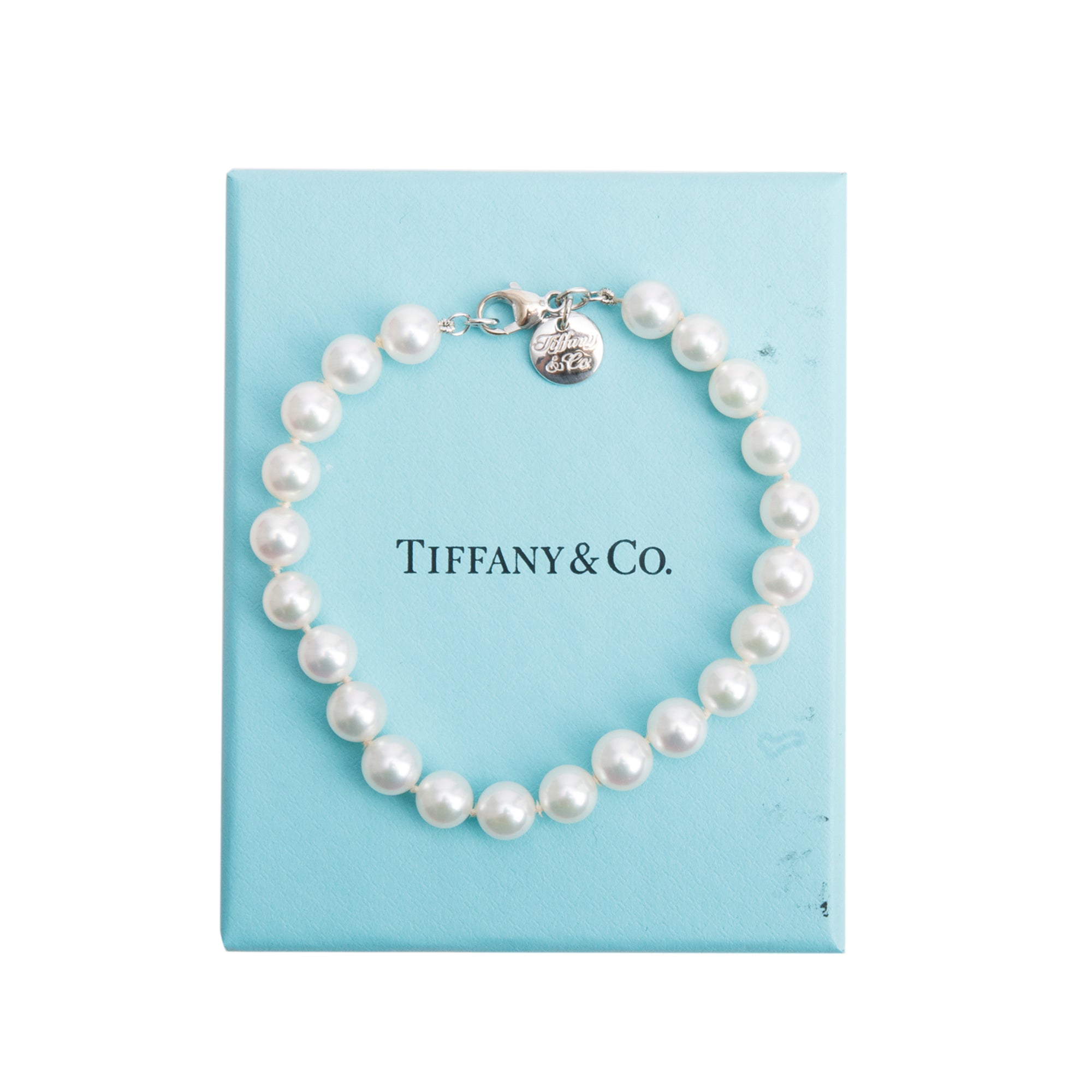 Tiffany & Co. 18k White Gold Akoya Cultured 7-7.5 MM Pearl Bracelet w/ Box