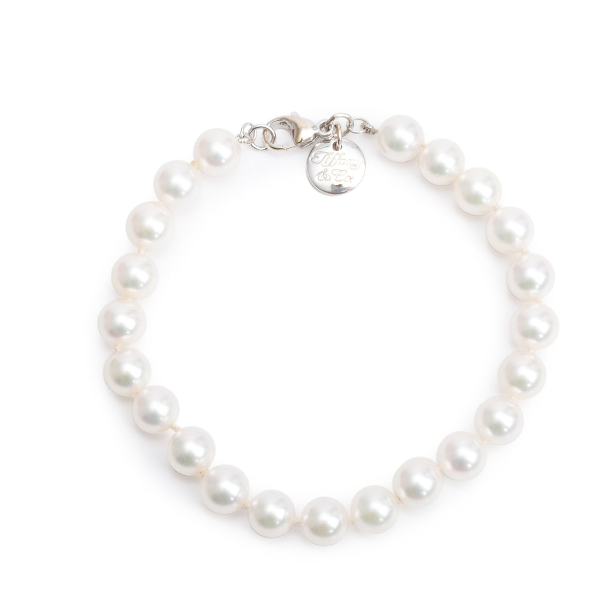 Tiffany & Co. 18k White Gold Akoya Cultured 7-7.5 MM Pearl Bracelet w ...
