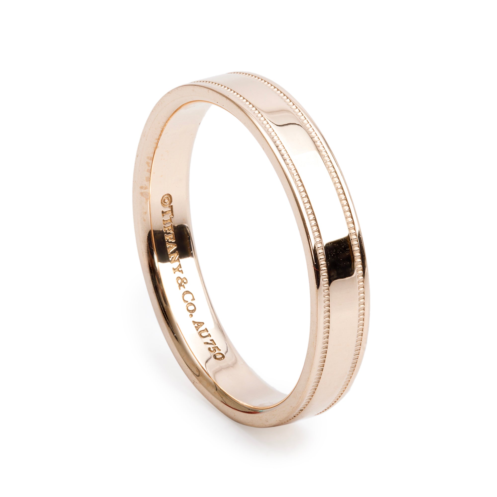 Tiffany & Co. 18k Rose Gold Milgrain 4 MM Wedding Band Ring, Size 10.25