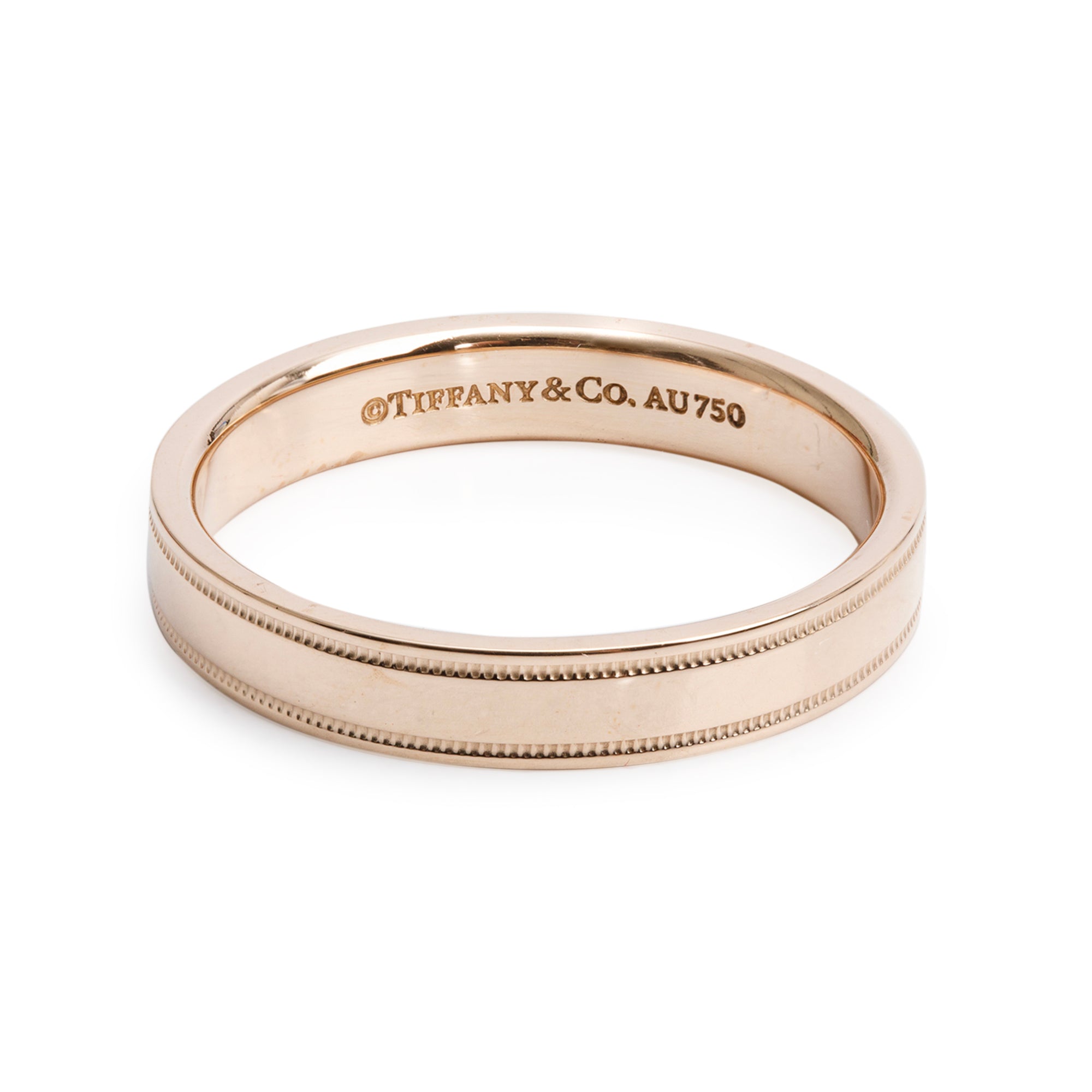 Tiffany & Co. 18k Rose Gold Milgrain 4 MM Wedding Band Ring, Size 10.25