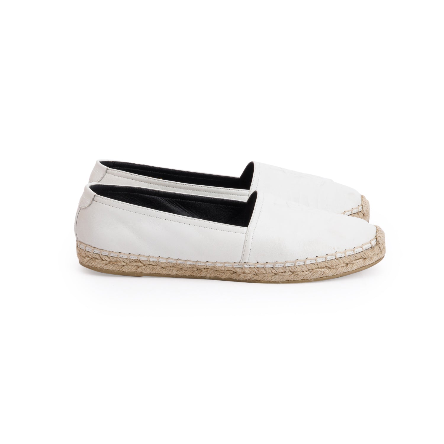 Saint Laurent White Lambskin Leather Espadrilles, Size 40 w/ Box