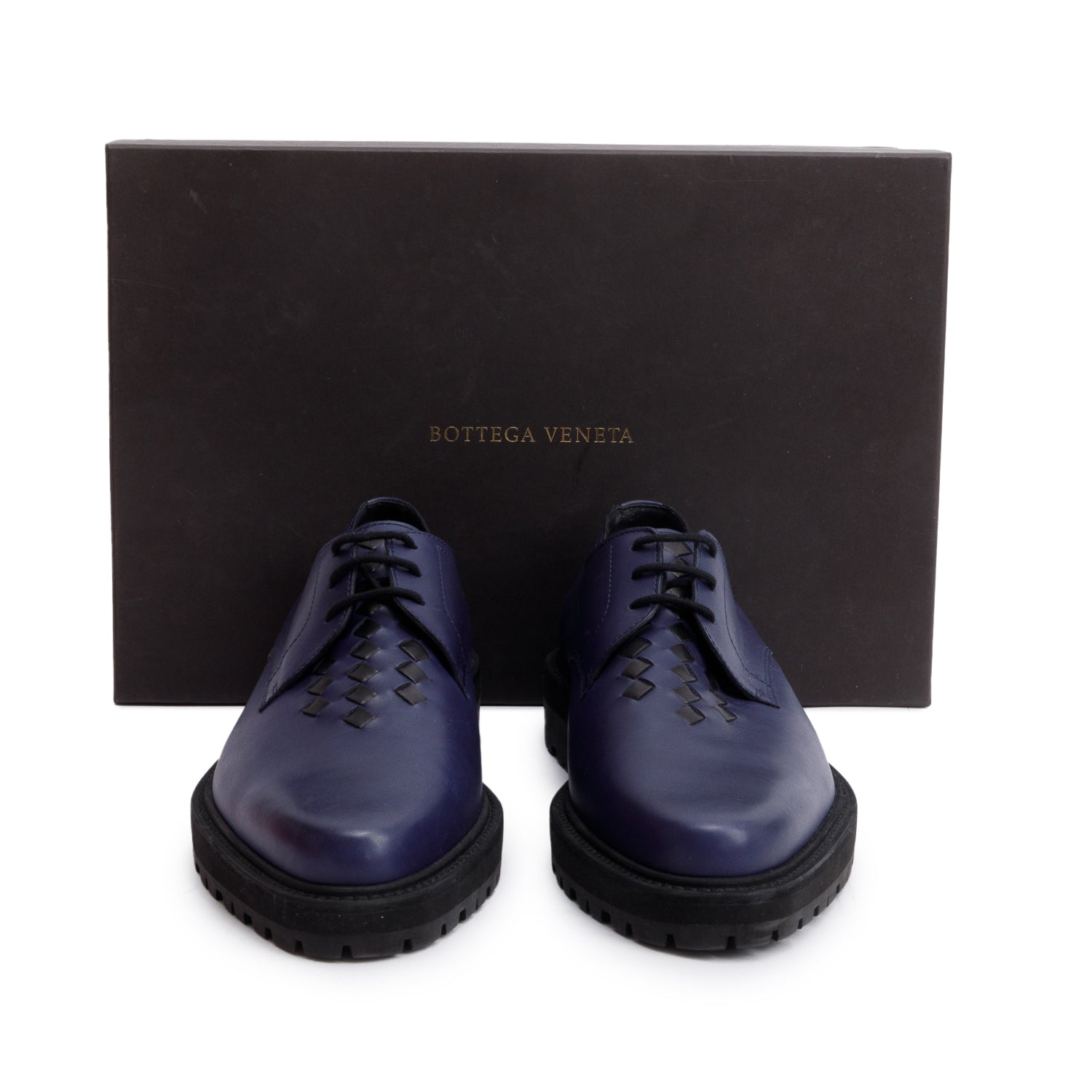 Bottega Veneta Blue Nappa Intrecciato Leather Derby Shoes, Size 43 w/ Box