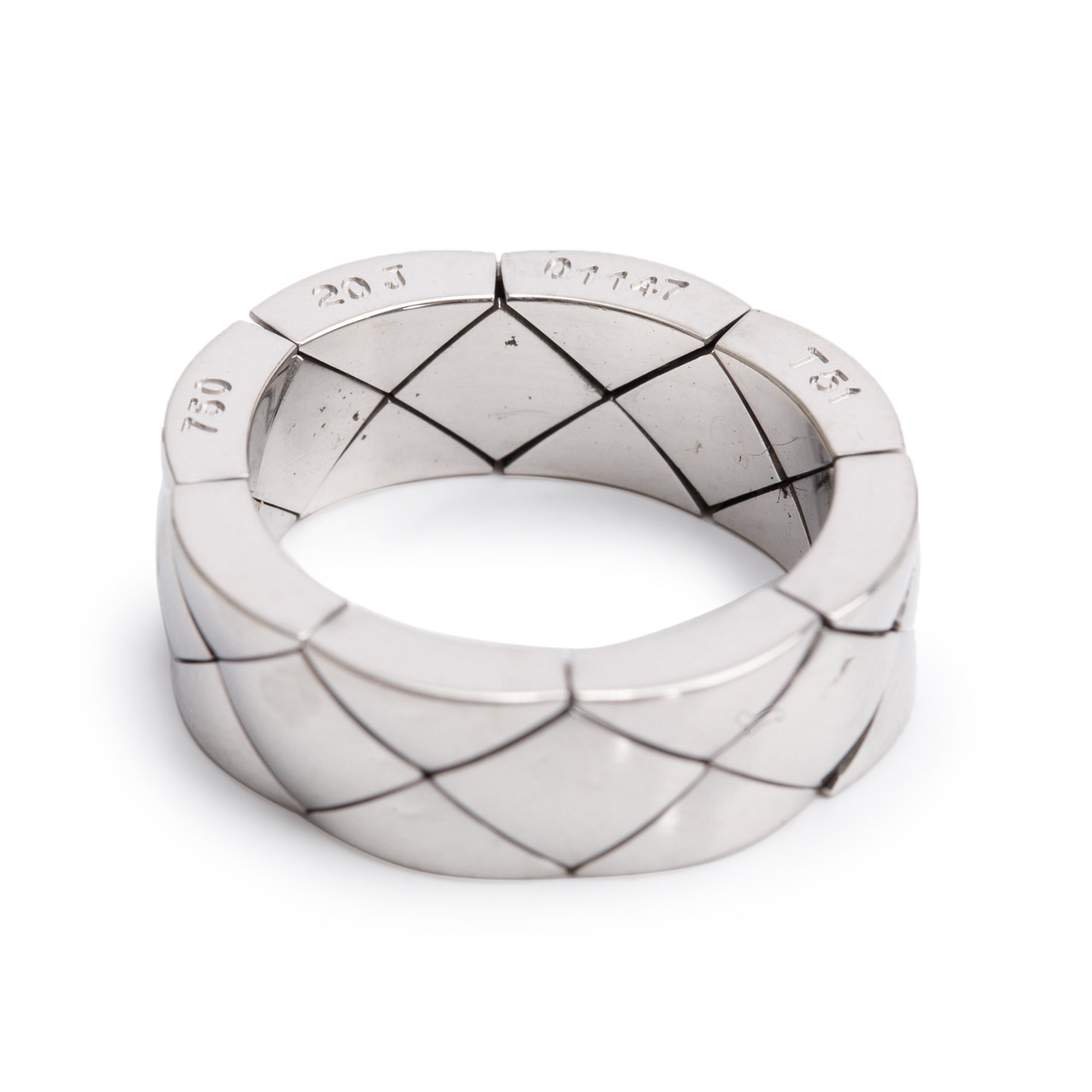 Chanel 18k White Gold Matelasse Ring, Size 6