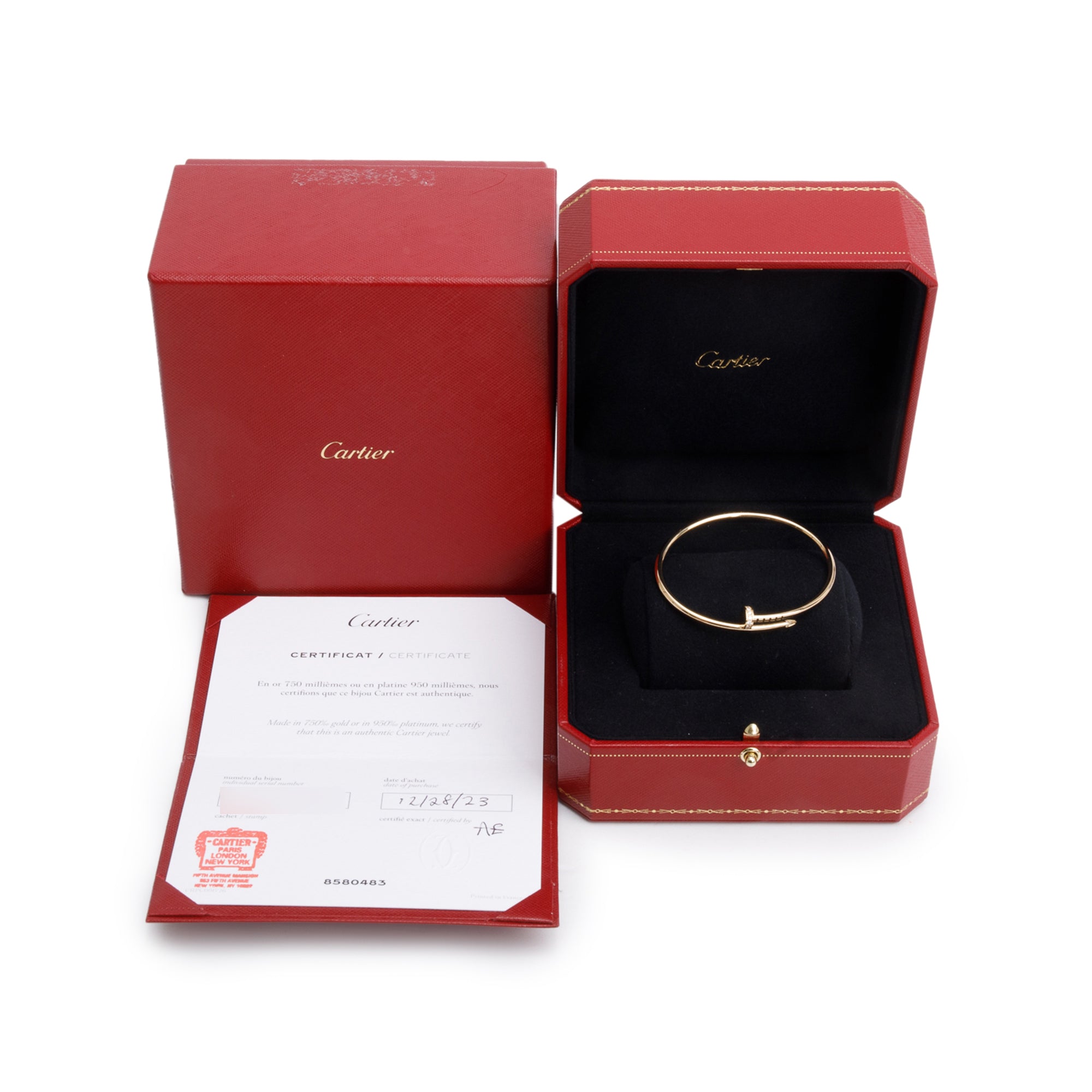 Cartier 2023 18k Yellow Gold Juste Un Clou Diamond Bracelet, Small Model, Size 16 w/ Box & Certificate