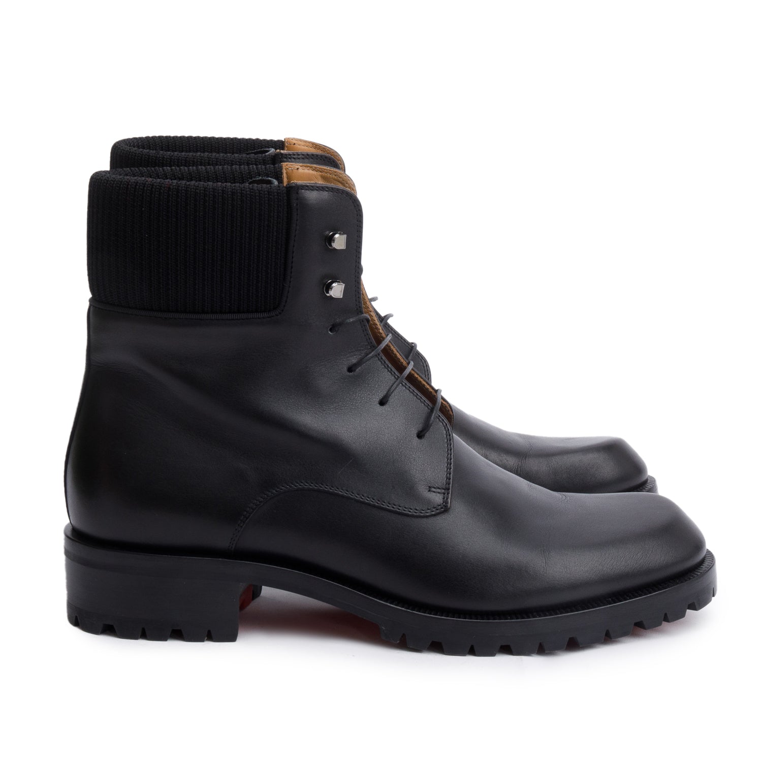 Christian Louboutin Black Leather Trapman Flat Calf Boots, Size 44 w/ Box